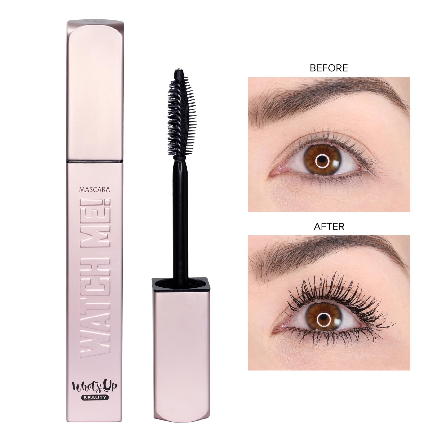 Whats Up Beauty - Watch Me! Black Volumizing and Lengthening Mascara with Peptides + Vitamin B5 | Clean, Cruelty-Free, Sustainable | Made in Italy | Lash Care for Conditioning & Strength
