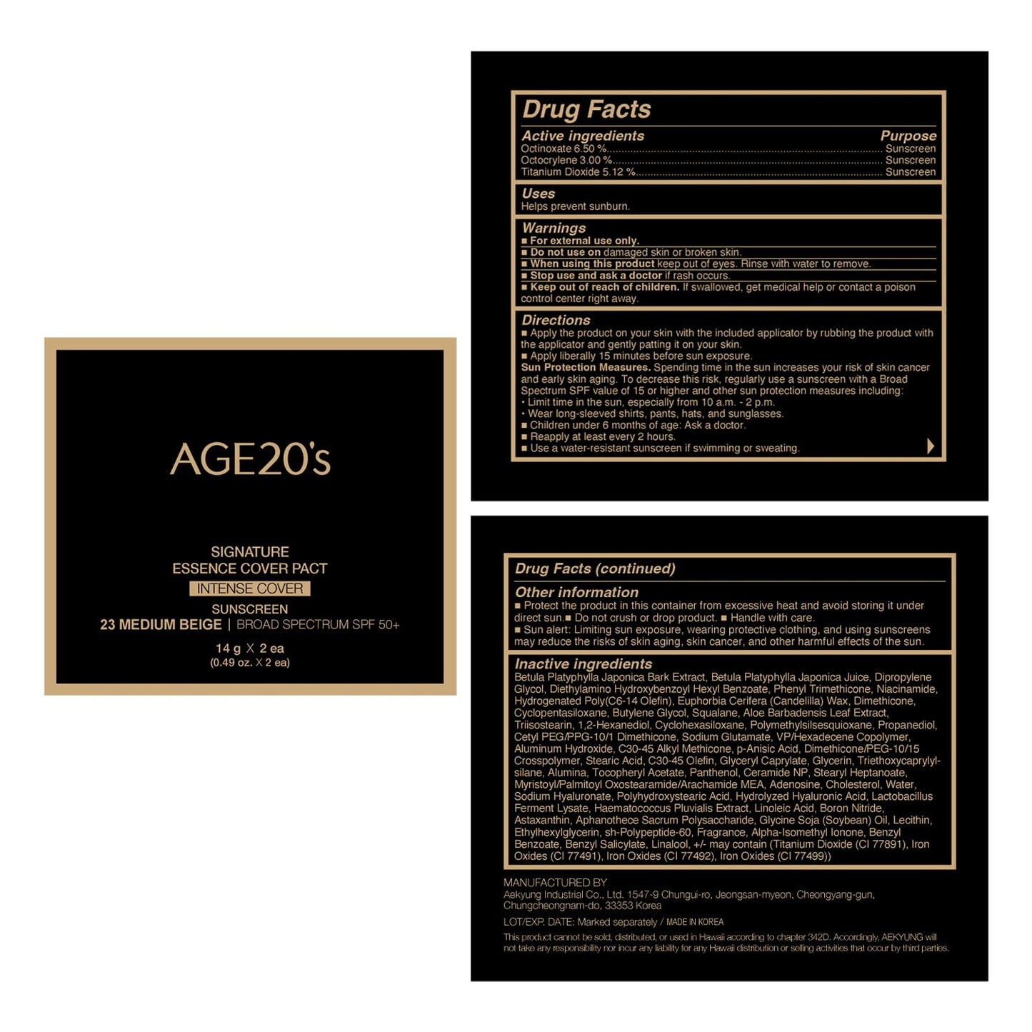 AGE20'S Signature Essence Pact SPF 50+ | Cream Foundation with Natural Coverage - 23 Medium Beige, Dewy Finish