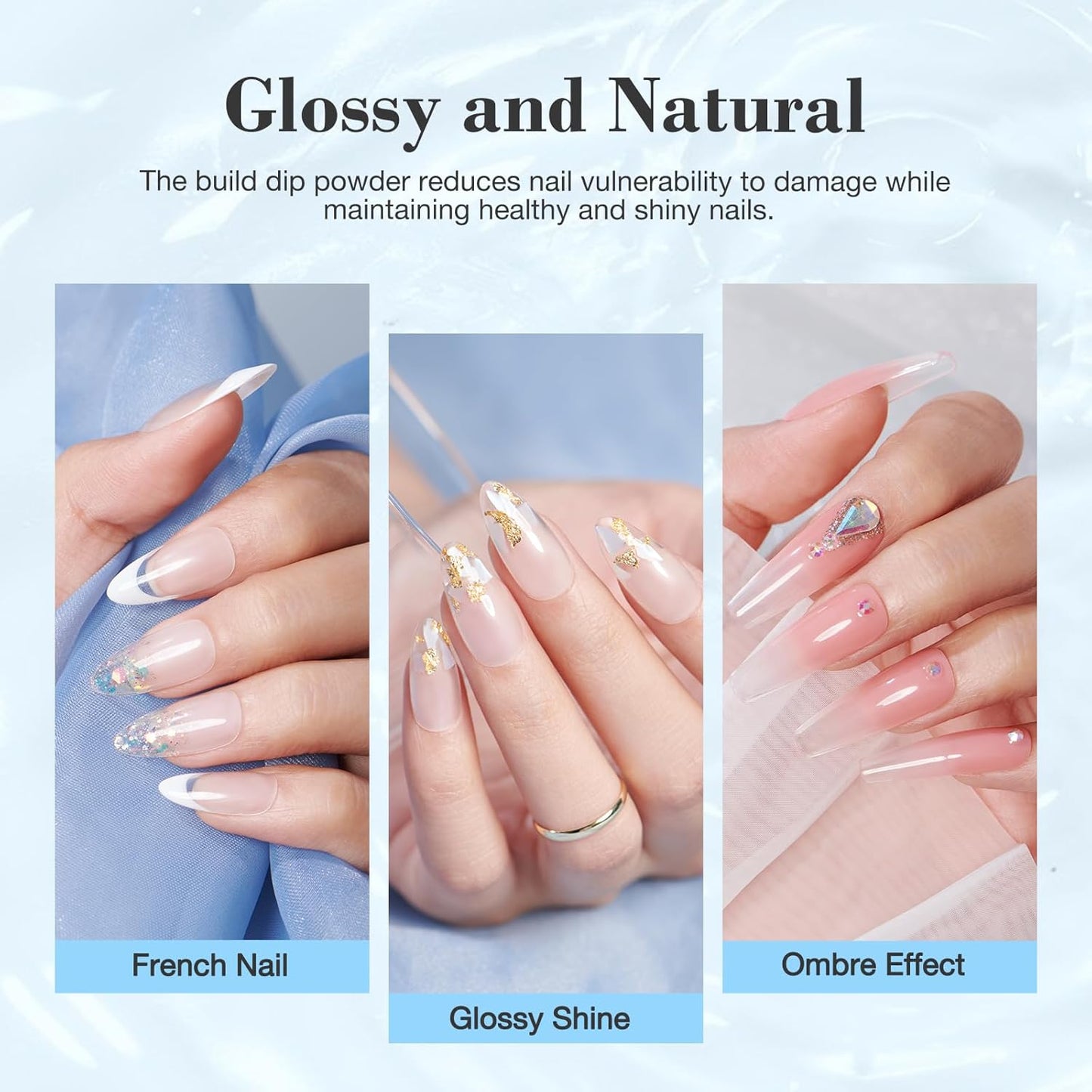 Clear Dip Powder for Nails - Essential Dipping Build Powder + 4 Dip Powder Liquids Set | 15ml/0.5oz