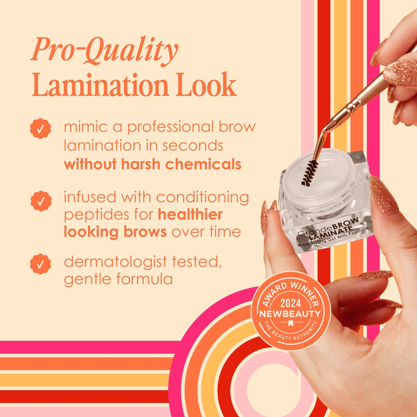 Grande Cosmetics Brow Lamination Gel - DIY Eyebrow Lamination - Shapes, Sculpts & Sets With 12-Hour Hold - Conditions & Nourishes For Healthier Looking Brows