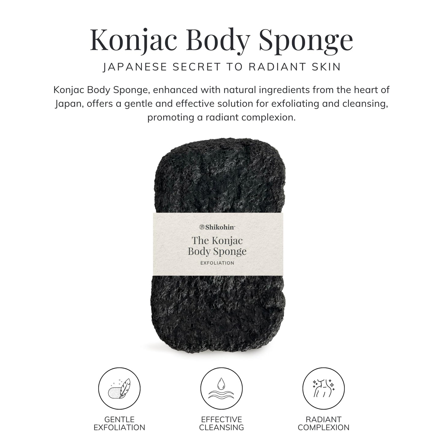 Konjac Body Sponge: Natural Exfoliating Shower Sponge from Konjac Root - Gentle Daily Body Cleanser for Radiant Skin - Vegan, Cruelty-Free, Made in Japan - Suitable for Sensitive Skin
