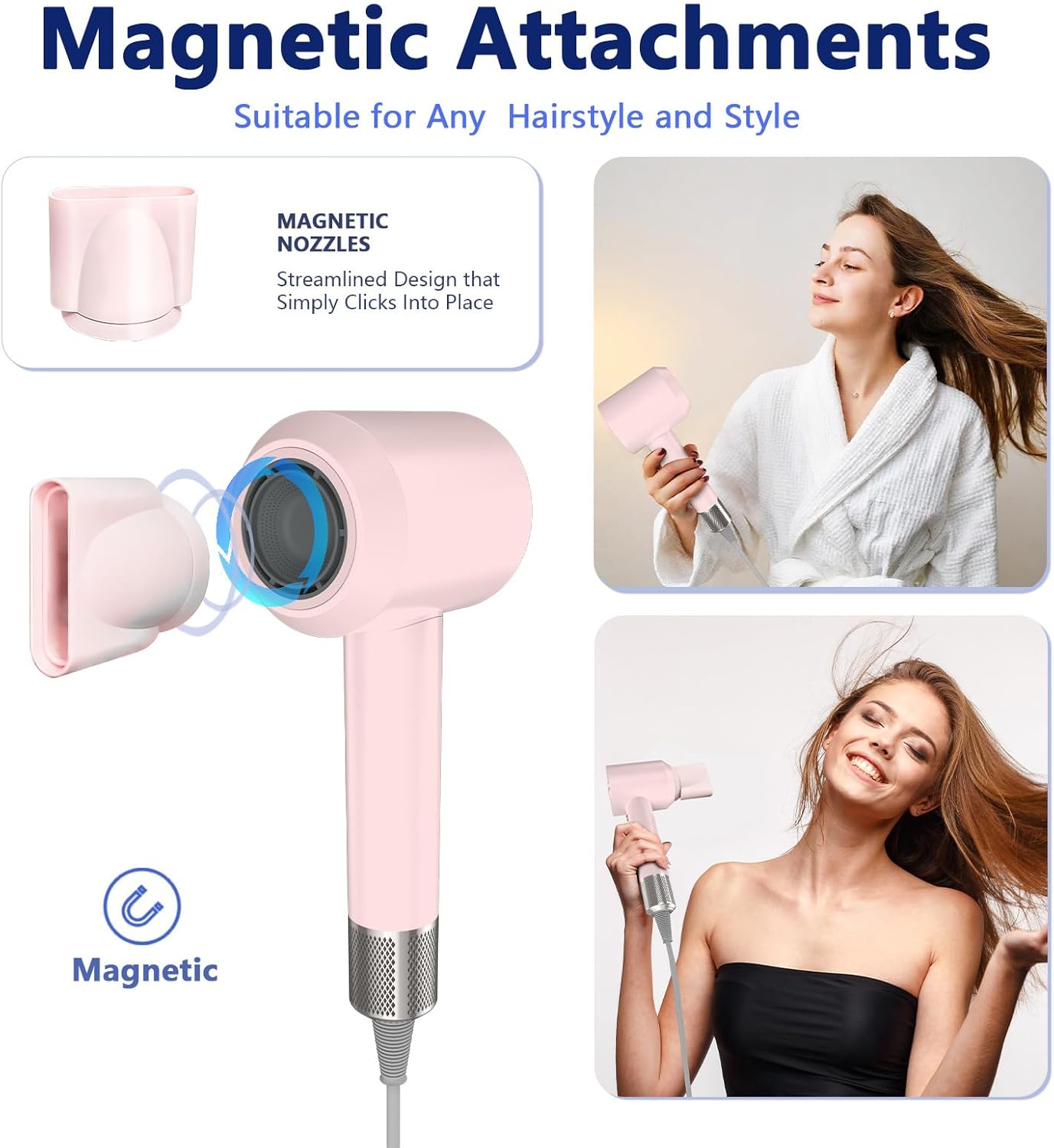 KIKVOOL Diffuser Hair Dryer - 110,000 RPM Ionic Blow Dryer for Thick Hair | Portable & Lightweight, Pink
