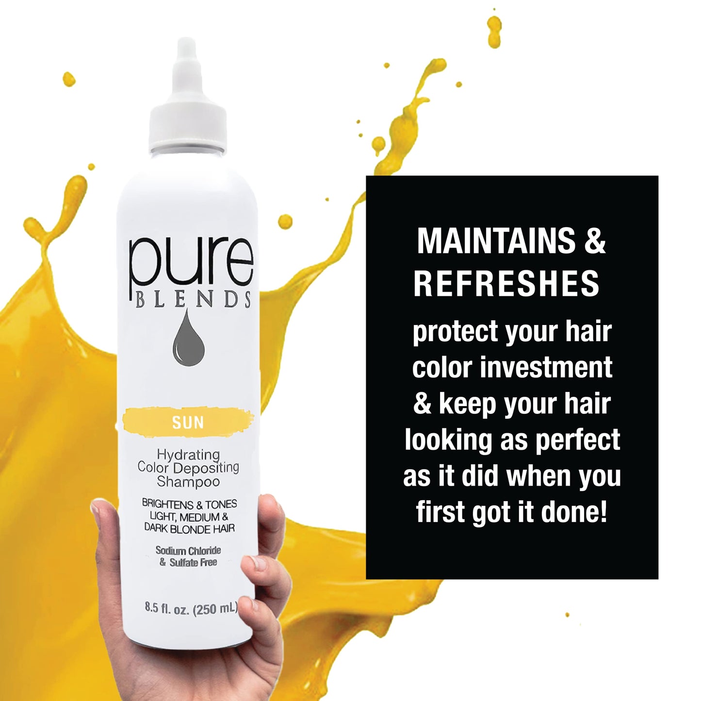 Pure Blends Sun Hydrating Color Depositing Shampoo - Brighten & Tone Faded Hair with Semi-Permanent Dye, Prevents Fade & Extends Color Service for Treated Hair 8.5 Oz.