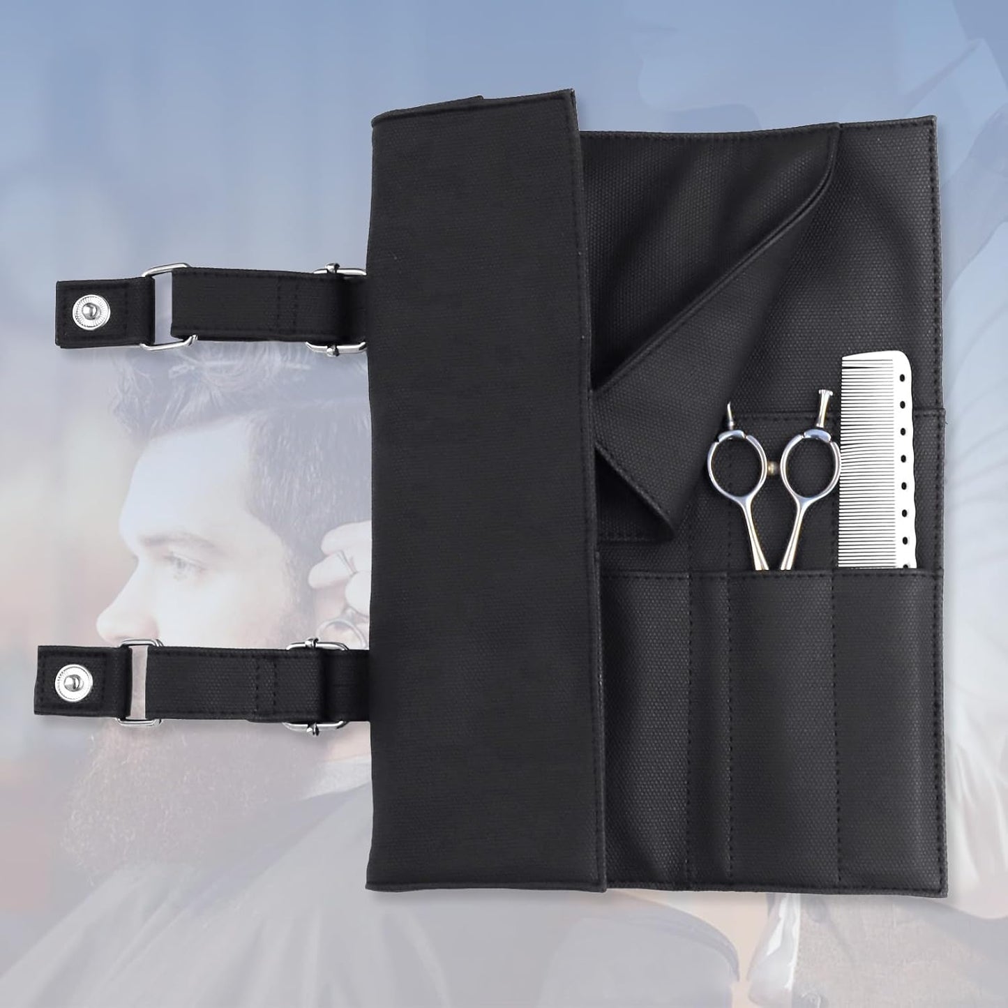 Salon Scissors Bag Roll-Up | 14 Pocket PU Grooming Scissors Holder for Hairdressers - Black