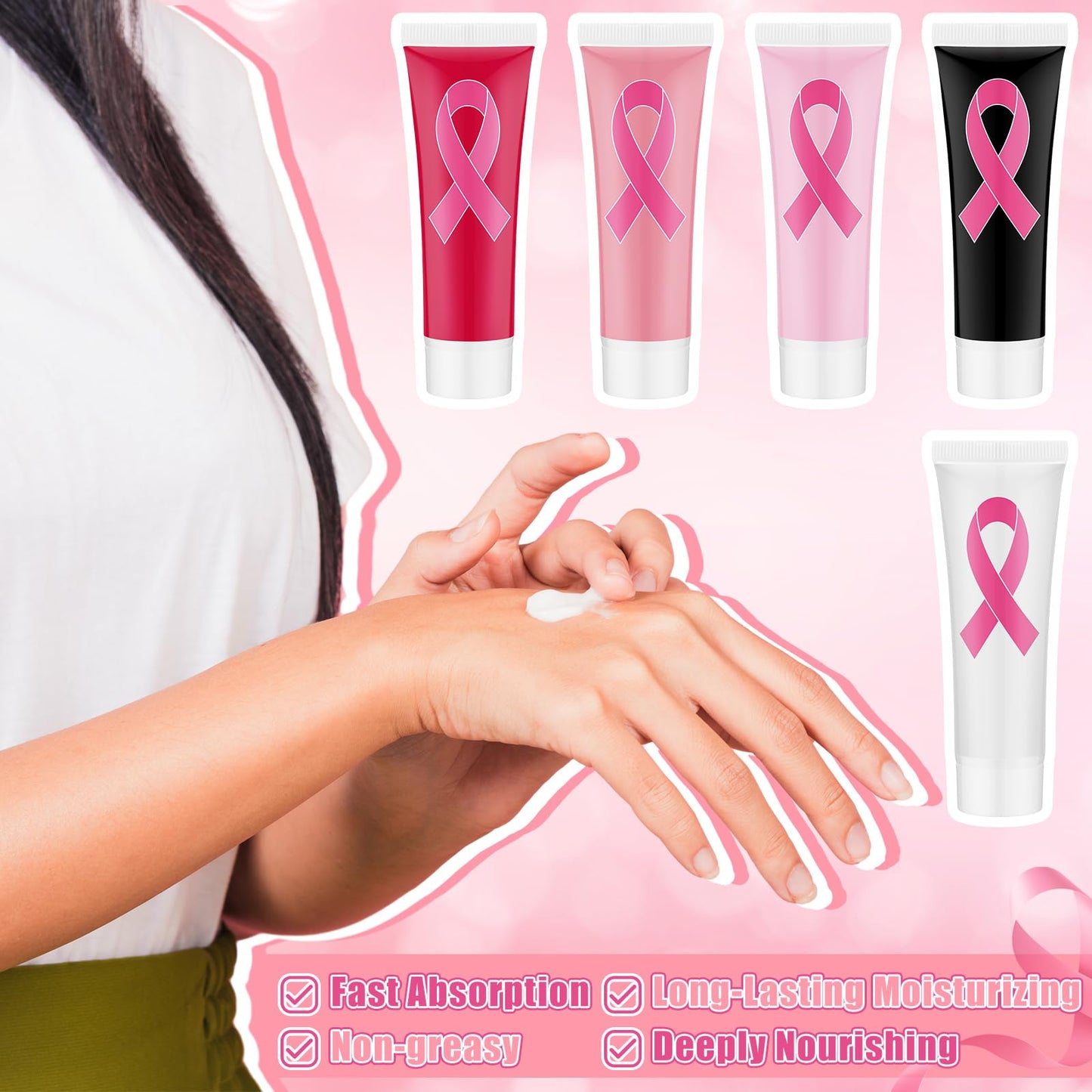 Heigble 50 Pcs Christmas Hand Cream Gifts Bulk Breast Cancer Awareness Hand Cream Gifts Pink Ribbon Favors Accessories Favors Breast Cancer Awareness Month Support Survivors Christmas Party Supplies