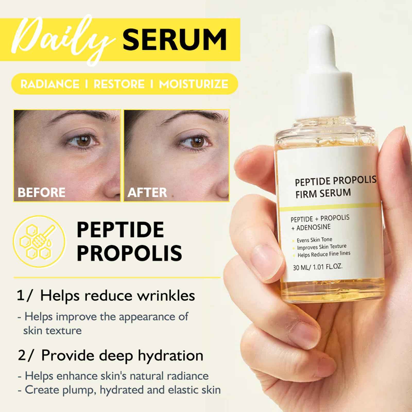 2PCS Peptide Propolis & CICA Hyal Hydrating For Women & Girls, Peptide Propolis Renewal Serum Hydration & Wrinkle Renewal (2PCS Serum)