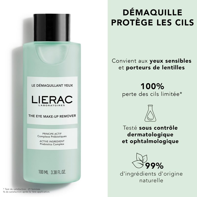 Lierac Demaquillant Eye MakeUp Remover, Gently Cleanses, Moisturizes, and Soothes Eye, Protects Lashes, Water-resistant Make up Remover - 100ml
