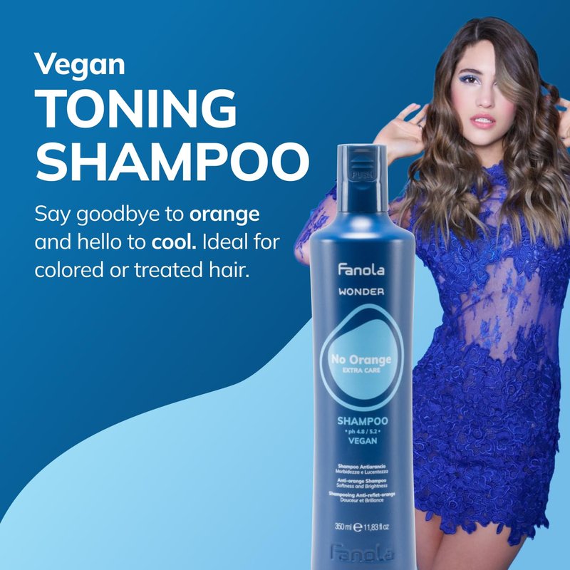 Fanola Wonder Blue Shampoo for Brunettes - Toning Hair Color Shampoo for Light Brown to Platinum Strands - Neutralizes Orange & Brassy Tones - Vegan & Sulfate-Free (33.8 fl oz)