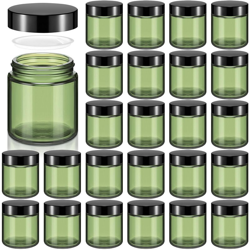 Norme 24 Pcs 4 oz Glass Jars with Lids Leakproof Round Airtight Empty Cosmetic Jars with Inner Liners Lid for Storing Lotions Powder Ointments Making Tins(Olive Green)