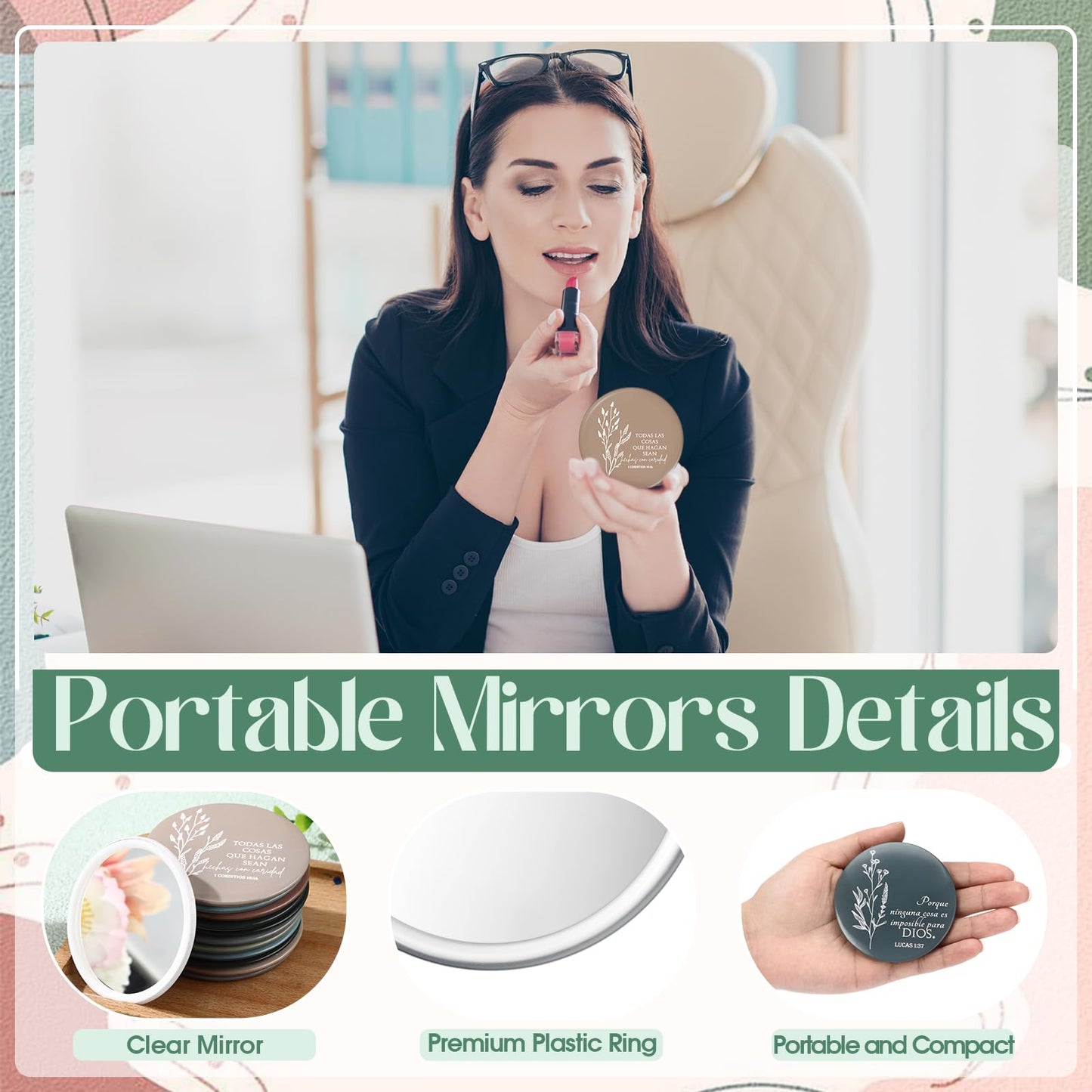 GlikCeil 80 Pcs Christian Compact Mirror Bulk for Women Inspirational Bible Verse Pocket Mirrors Mini Purse Makeup Mirror Christian Church Gift for Women VBS Church Party Favor (Spanish Bible)