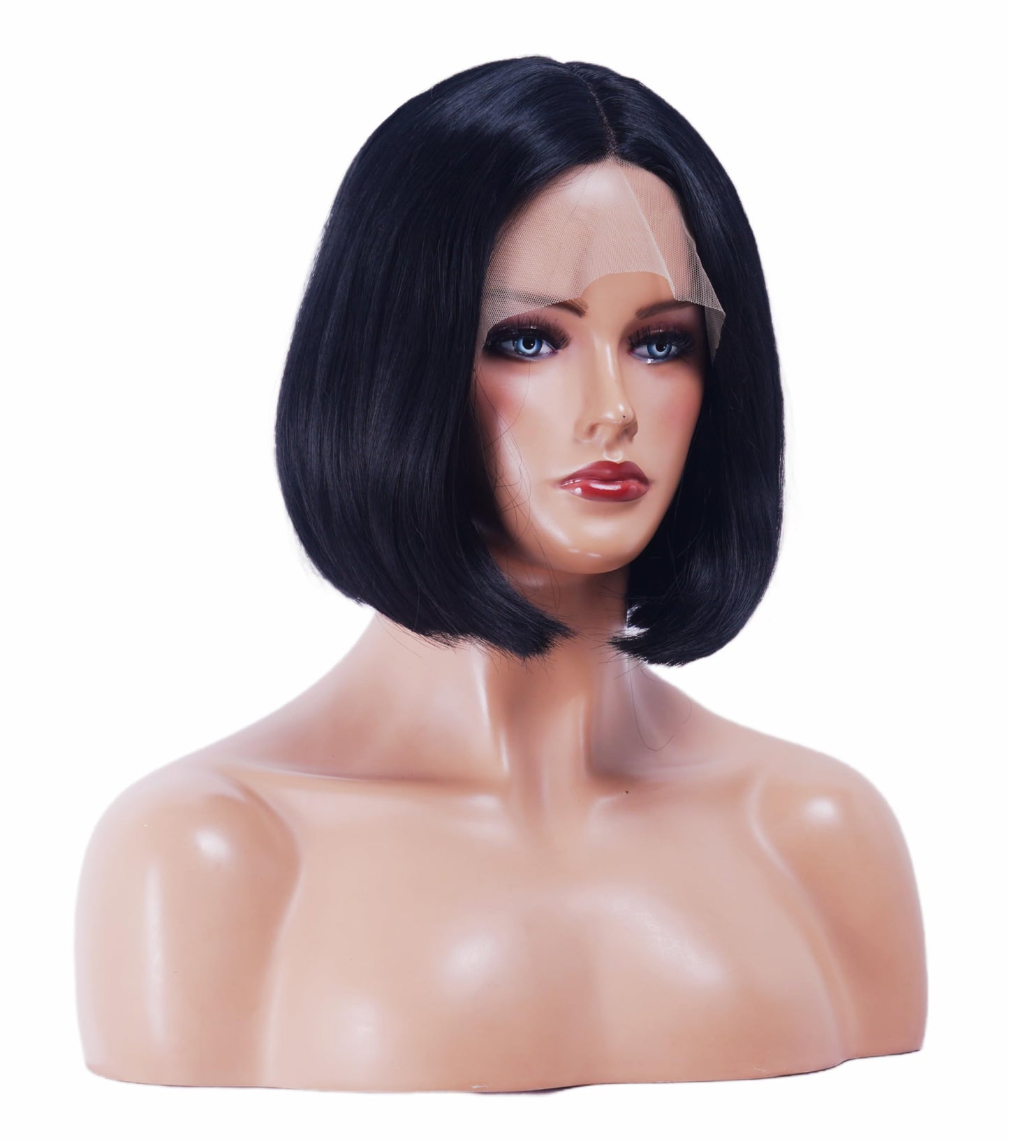 NJJYXH 14 Inches Black Lace Front Wigs for Women Short Straight Bob Wig with Middle Part Synthetic Hair for Cosplay or Daily Use