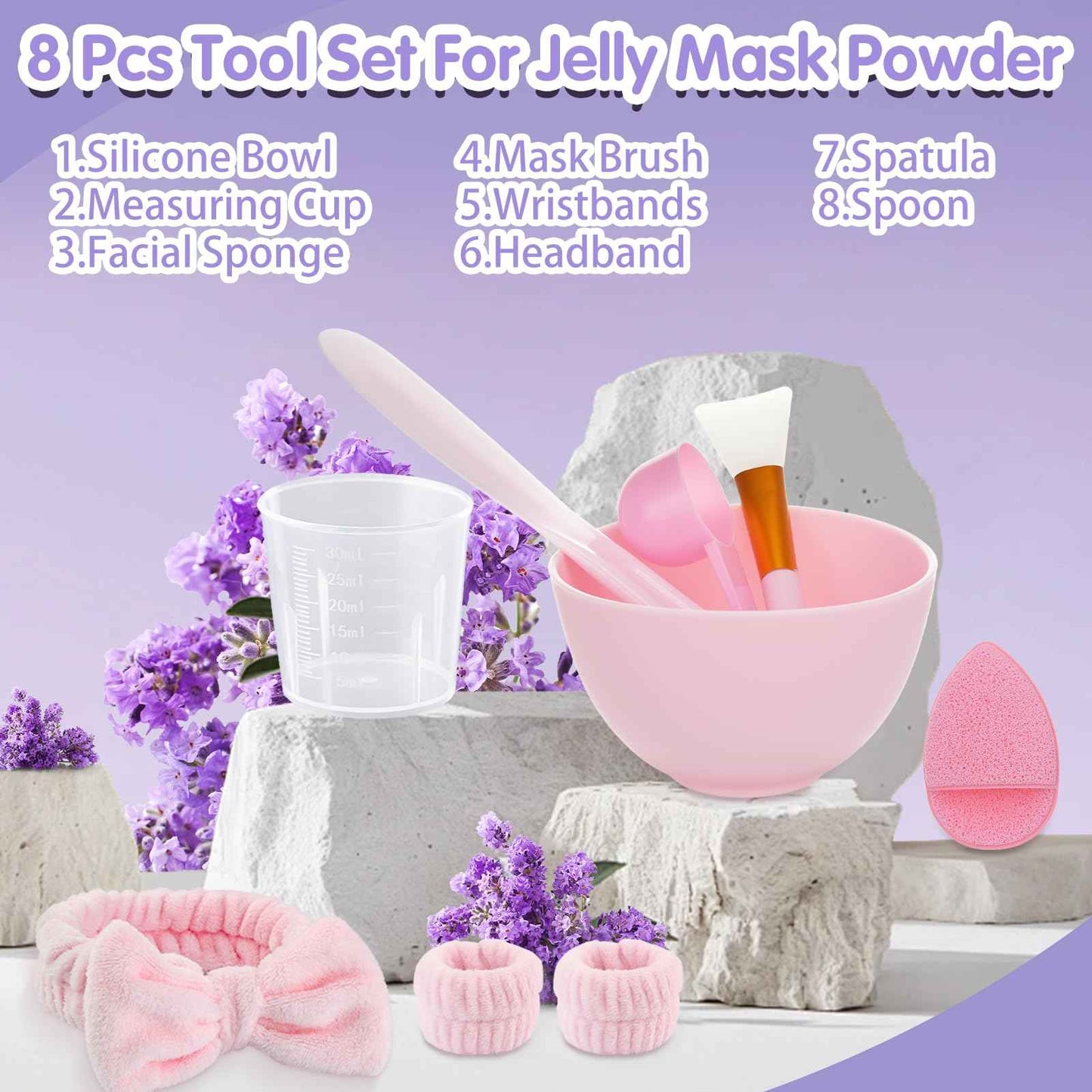Pjordo Jelly Masks for Facials Professional, Lavender Jelly Mask Powder with Mixing Bowl Set, Peel Off Hydrojelly Mask for Moisturizing, Hydrating & Nourishing, Spa Use for All Skin