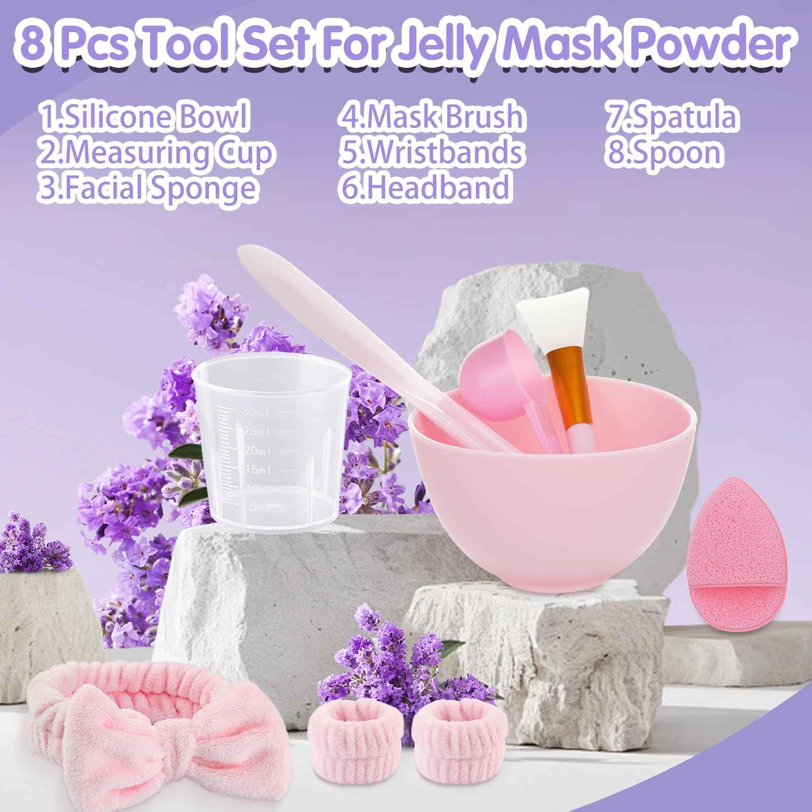 Pjordo Jelly Masks for Facials Professional, Lavender Jelly Mask Powder with Mixing Bowl Set, Peel Off Hydrojelly Mask for Moisturizing, Hydrating & Nourishing, Spa Use for All Skin
