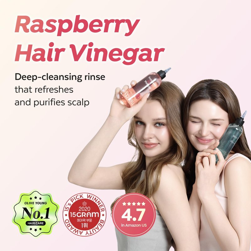 A’PIEU Raspberry Hair Vinegar Rinse & Refill Set for Scalp Detox & Clean, Smooth & Shiny Hair, Clarifying Treatment for Dandruff, Buildup, pH Balancing, Korean Haircare (6.76 fl oz |13.6 fl oz)