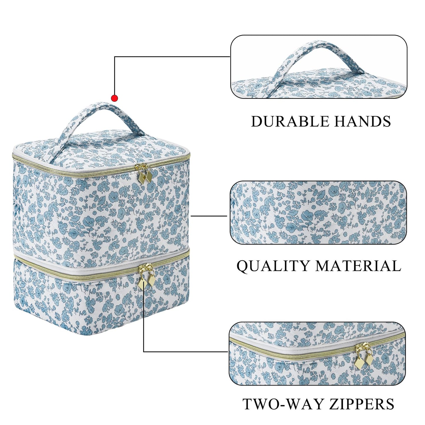 ZFZGFRCS Upgraded Nail Polish Organizer Case - Holds 30 Bottles and 1 Nail Light, Double-layer Nail bag Organzier Case Nail Polish Storage Bag with Handles (Blue-Flower)