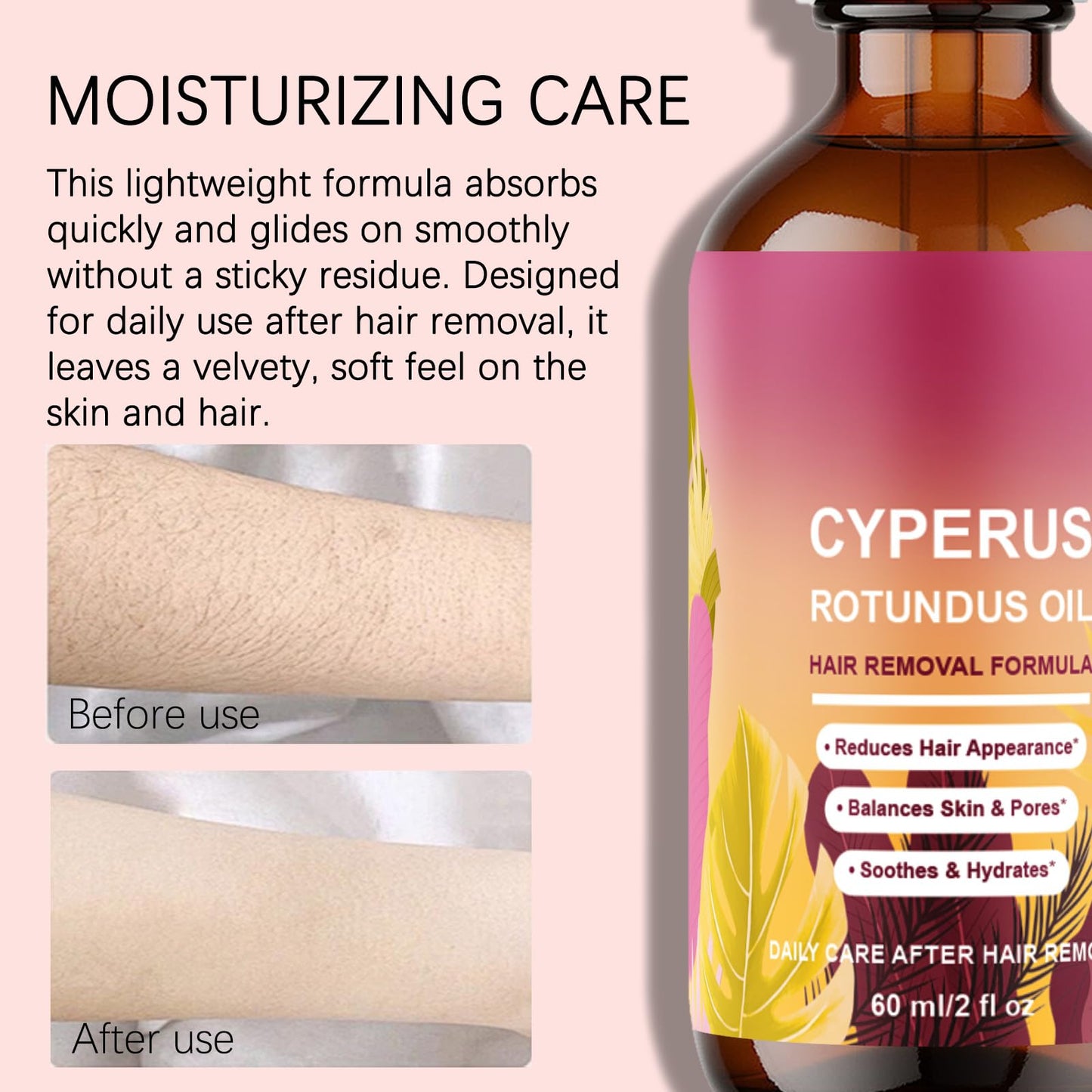 WOJJ Cyperus Rotundus Oil for Natural Hair Reduction, 60ml Hair Inhibiting Oil with Jojoba & Rosehip, Soothing and Moisturizing Body Oil for All Skin Types (1)