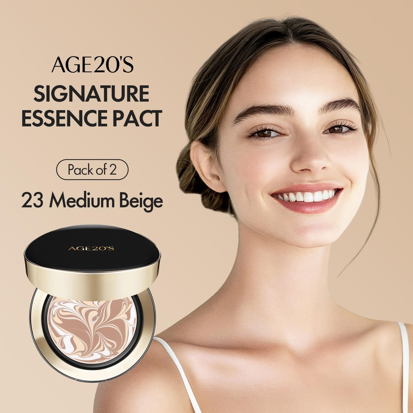 AGE20'S Signature Essence Pact SPF 50+ | Cream Foundation with Natural Coverage - 23 Medium Beige, Dewy Finish