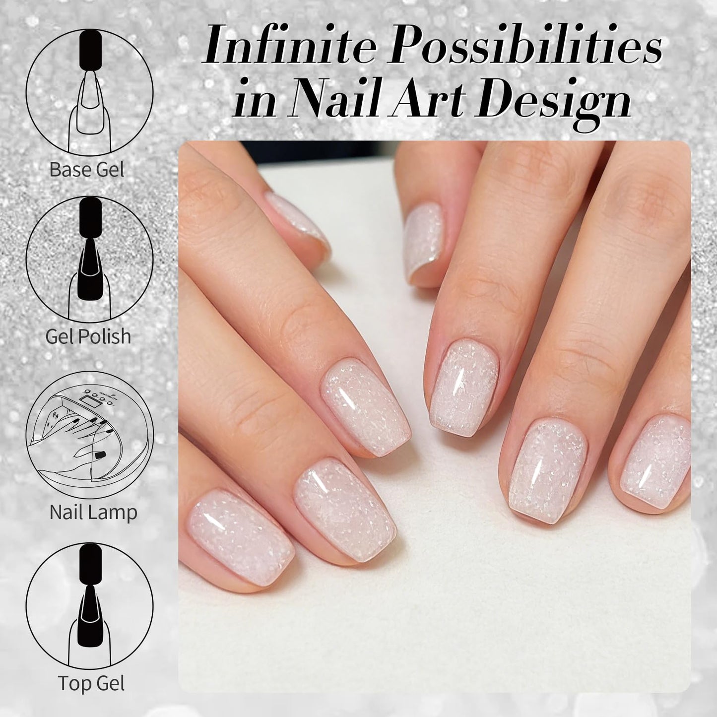 Born Pretty Jelly Gel Nail Polish, Shimmer Glitter Snow Jelly Gel, Milky White Translucent Natural Gel Nail Polish, Manicure Salon DIY for Women Girls 15ML