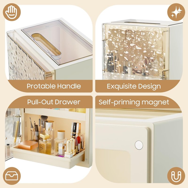 Makeup Organizer with Drawers - Large Transparent Skincare Display Case for Vanity & Bathroom Storage