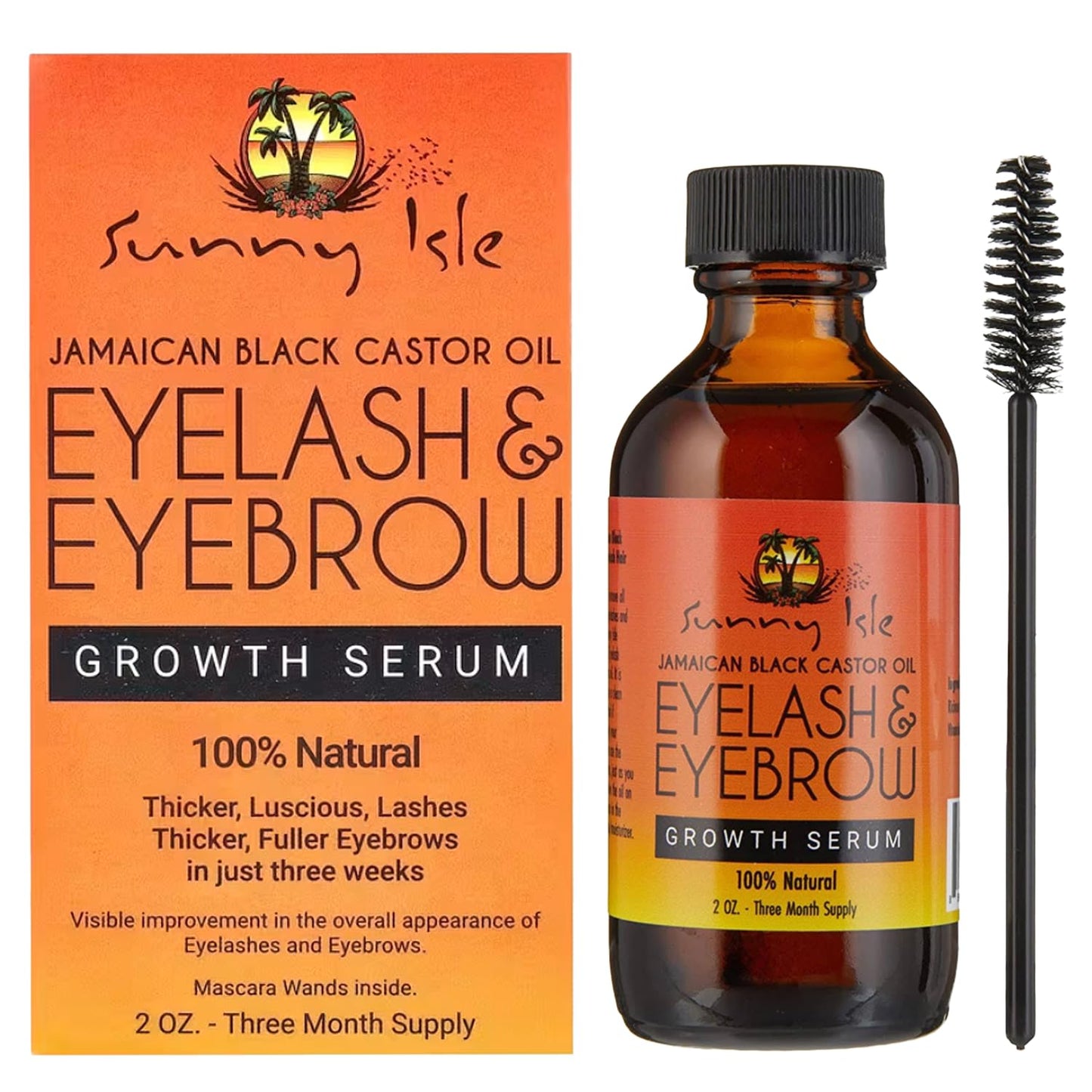 Sunny Isle Jamaican Black Castor Oil Eyelash & Eyebrow Growth Serum - Hexane Free, Paraben Free - 2 Pack