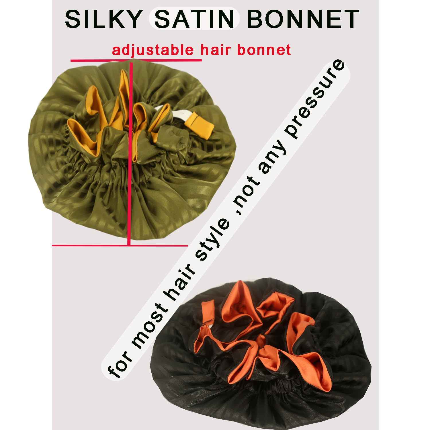 Satin bonnet 2PCS silk hair bonnet cap for women Adjustable sleep cap double-layer Washable