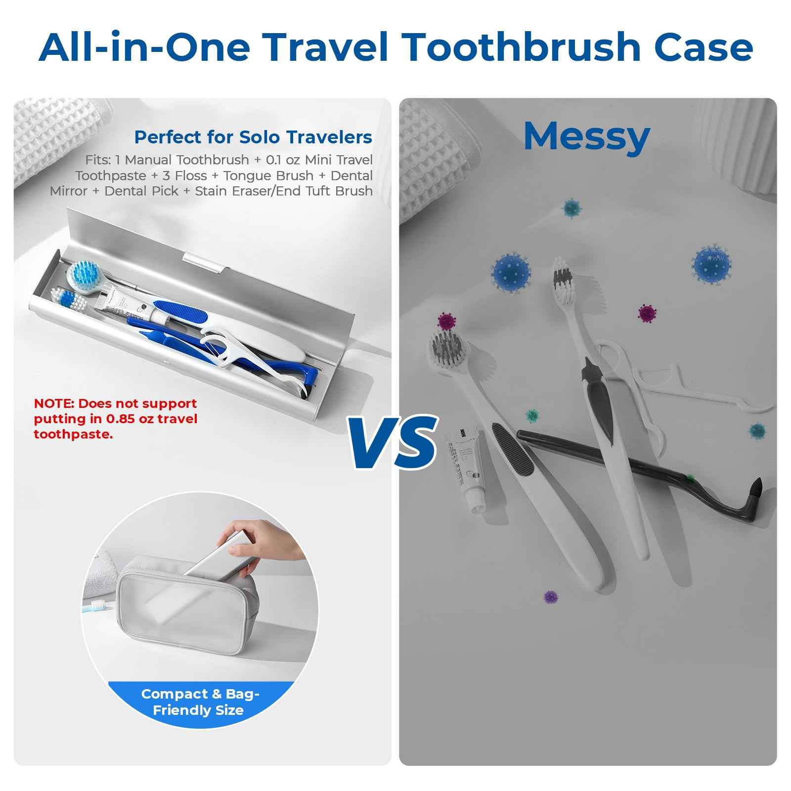 Oralphi 2 Pack Wider Aluminum Toothbrush Travel Case, Portable Travel Toothbrush Holder, Durable Manual Toothbrush Box Container for Traveling, Bathroom, Camping, Business Trip