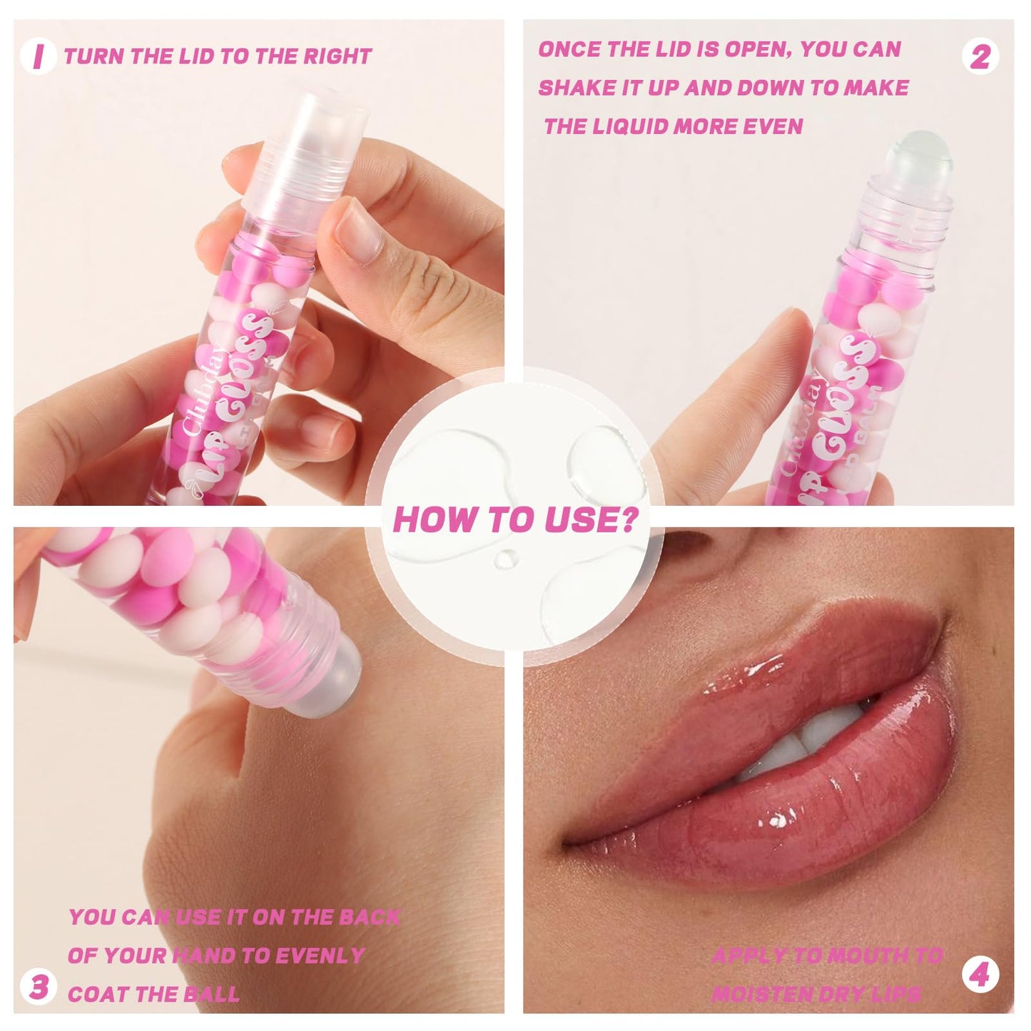 HJXUQIME 6pcs Macaron Rolling Ball Lip Gloss,Transparent Moisturizing Lip Oil,Lip Gloss for Dry and Chapped Lips,Glossy Lip Make-up for All Age