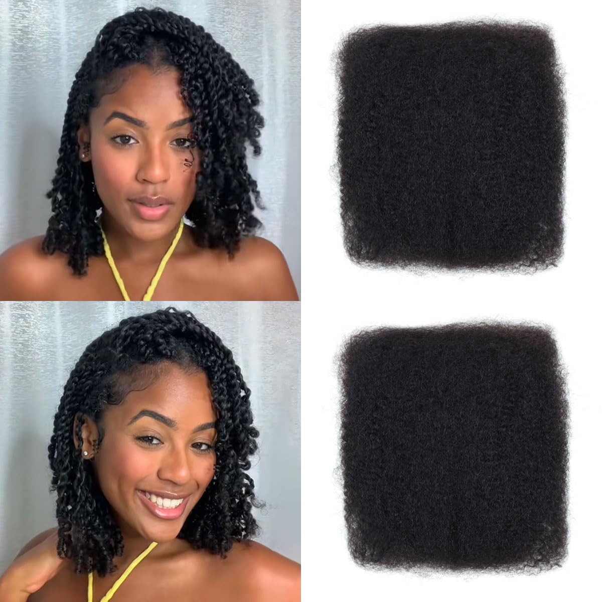 Kinky Curly Human Hair - 12 Inch Afro Kinky Bulk for Twist & Loc Extensions | Black, 50g