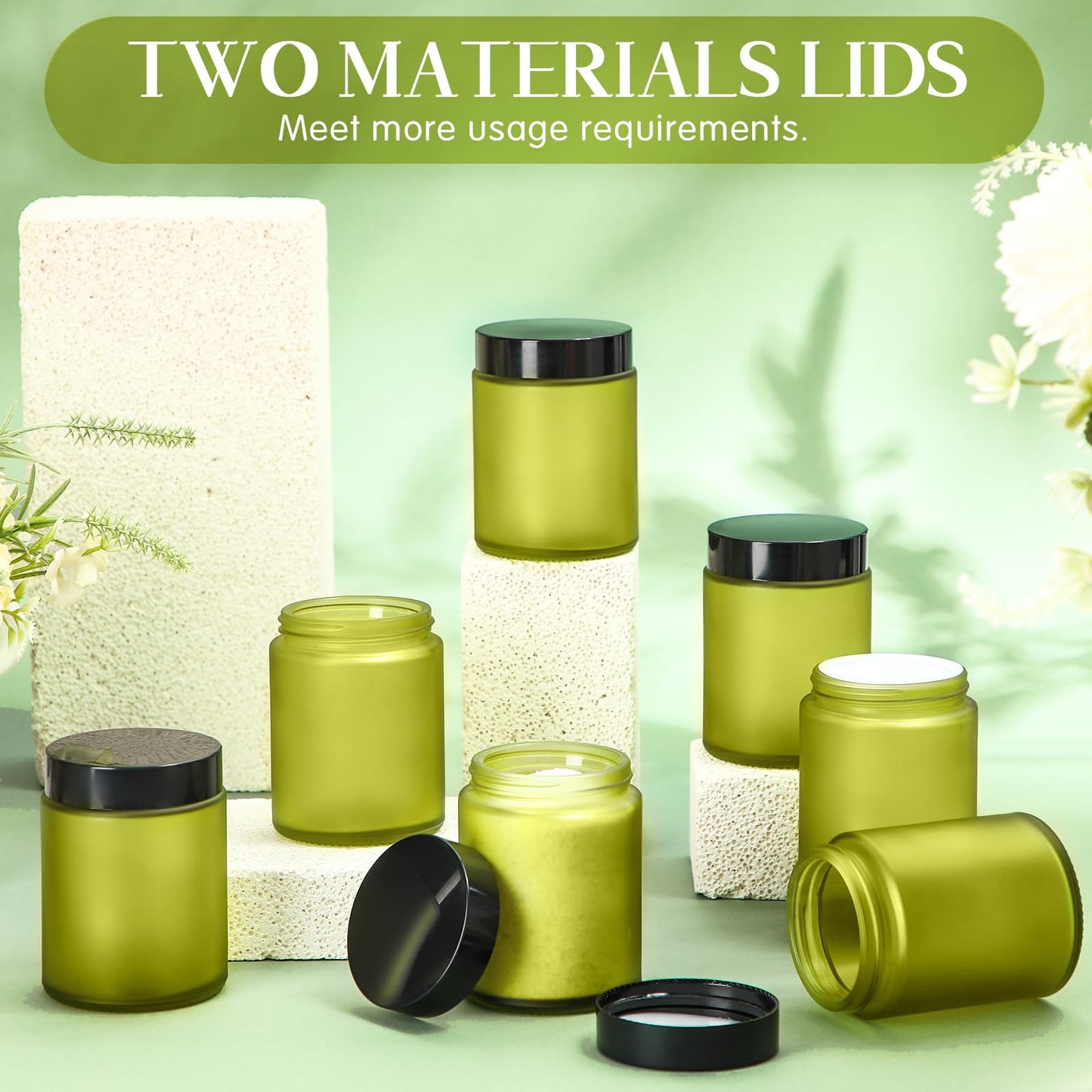 Norme 12 Pcs 8oz Thick Glass Jars with 24 Plastic Metal Inner Liners Lids Empty Glass Jars with 24 Label Airtight Storage Containers Operation Christmas Items for Lotions Creams(Green)