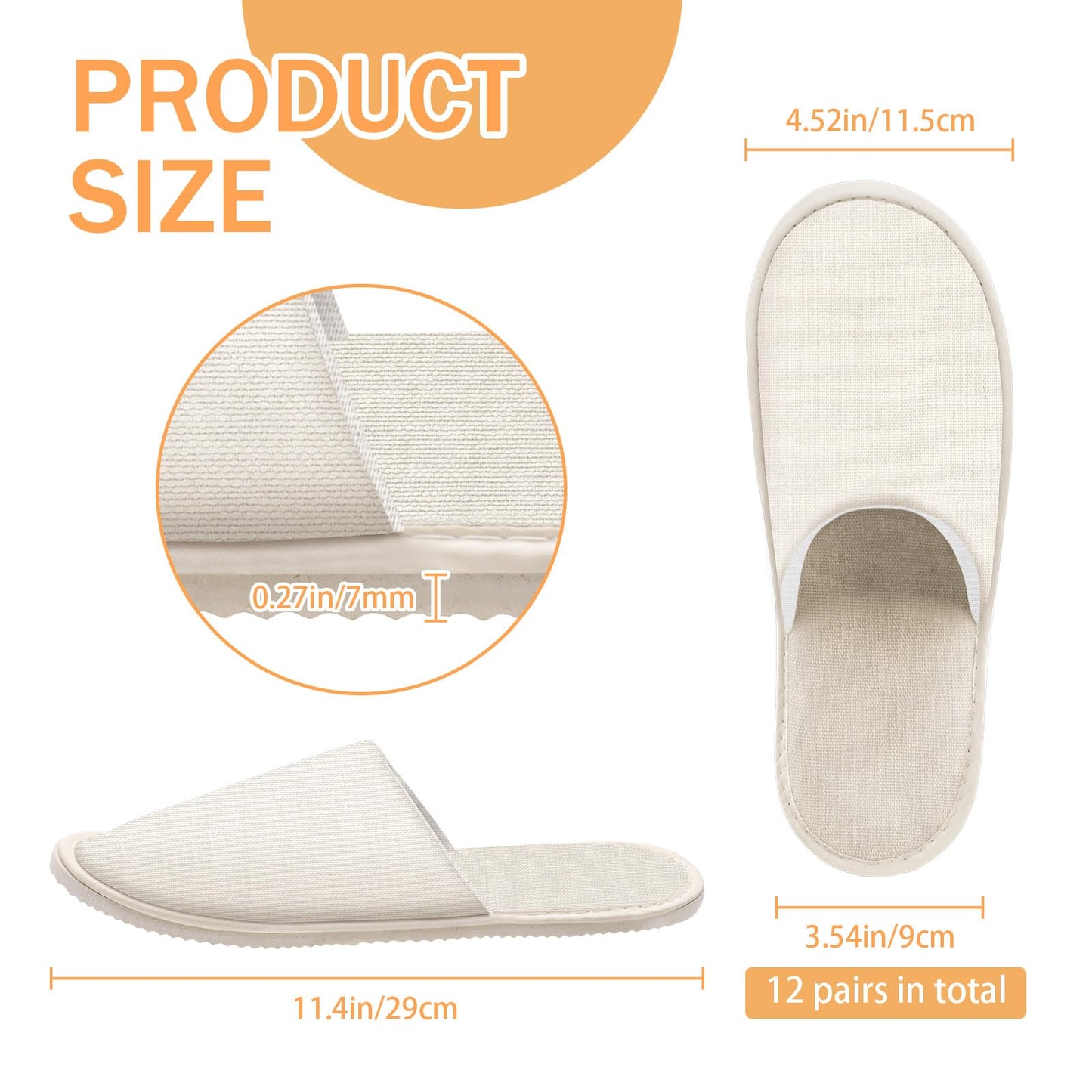 Roucerlin 12 Pairs Non Slip Disposable Slippers for Guest, Reusable Spa Slippers, Closed Toe Guest House for Men Women Home Hotel Bathroom Bedroom Wedding, Yellow