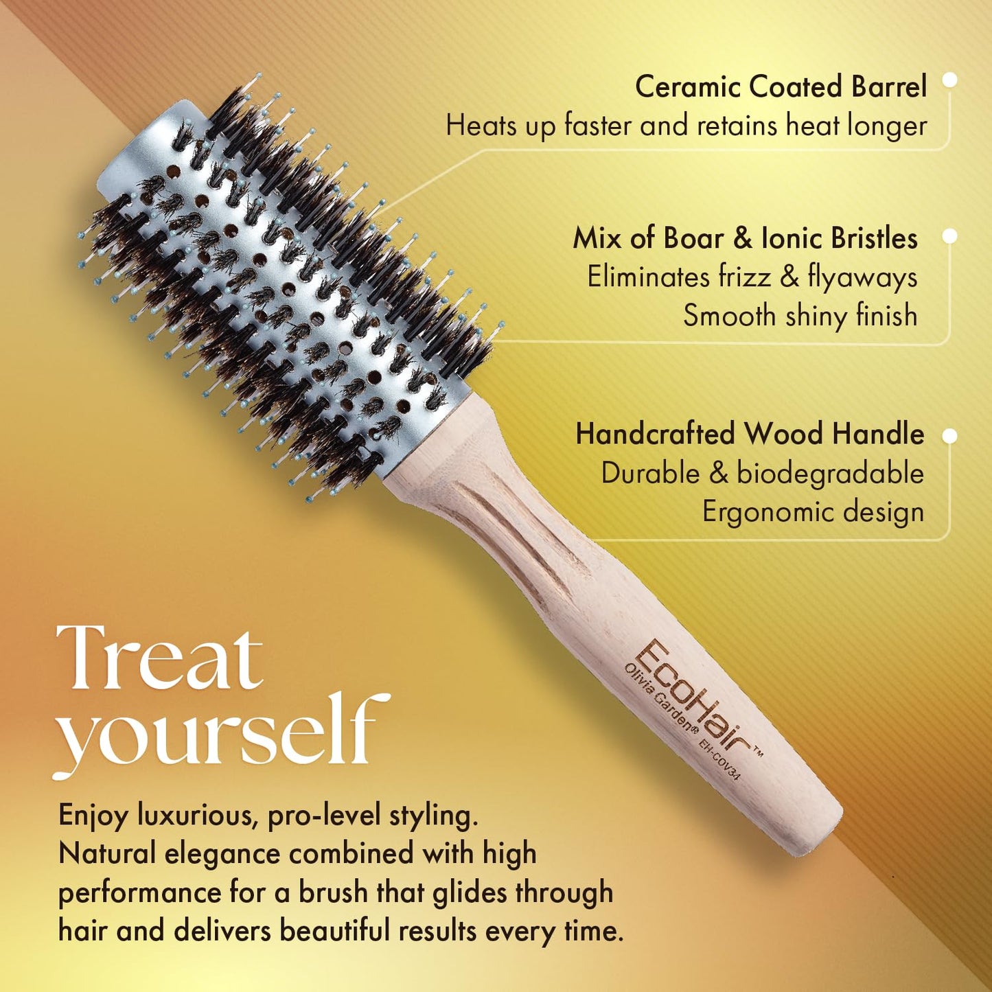 Olivia Garden EcoHair Combo Vent Round Bamboo Hair Brush EH-COV34 (2 5/8")