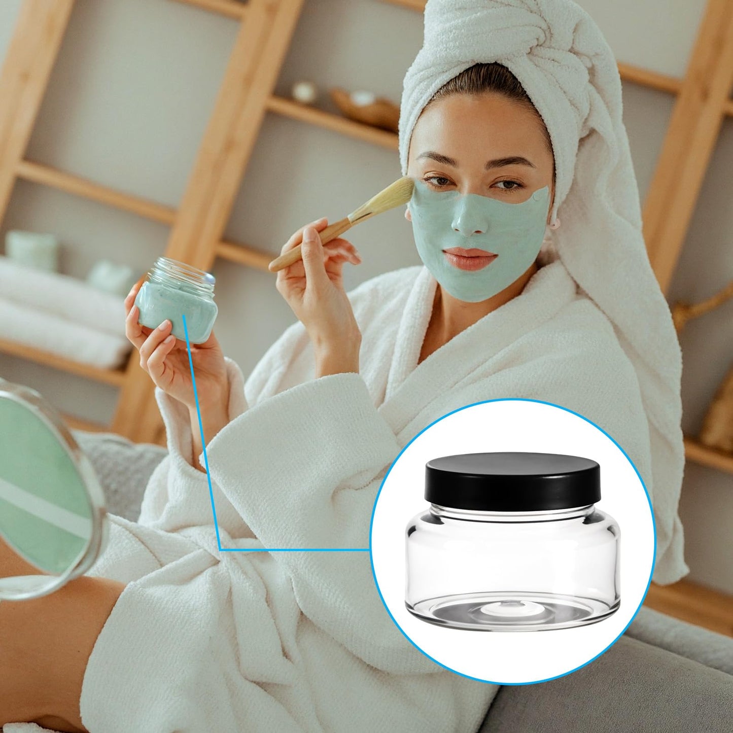 16 Pack 8 Oz Plastic Jars with Lids, Clear Body Scrub Containers Empty Refillable Containers Round Low Profile Samples Jars for Makeup, Body Butter, Creams, Slime, Travel Storage