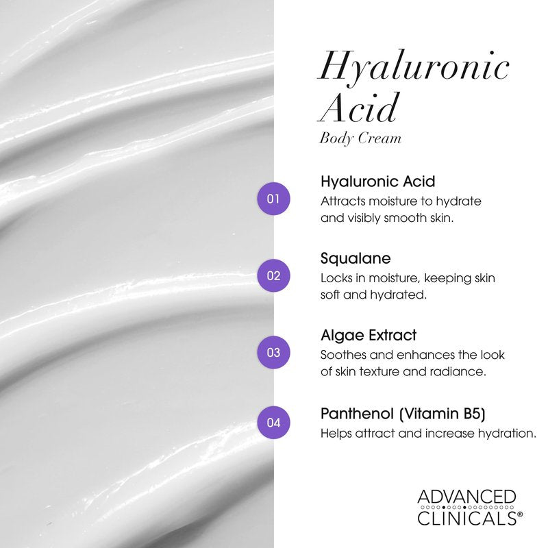 Advanced Clinicals Hyaluronic Acid Moisturizer Body Cream With Vitamin E | Hydrating Cream & Body Lotion For Women & Men To Help Improve Look of Wrinkles, Dry Skin, Crepey Looking Skin, 16OZ, 2-Pack