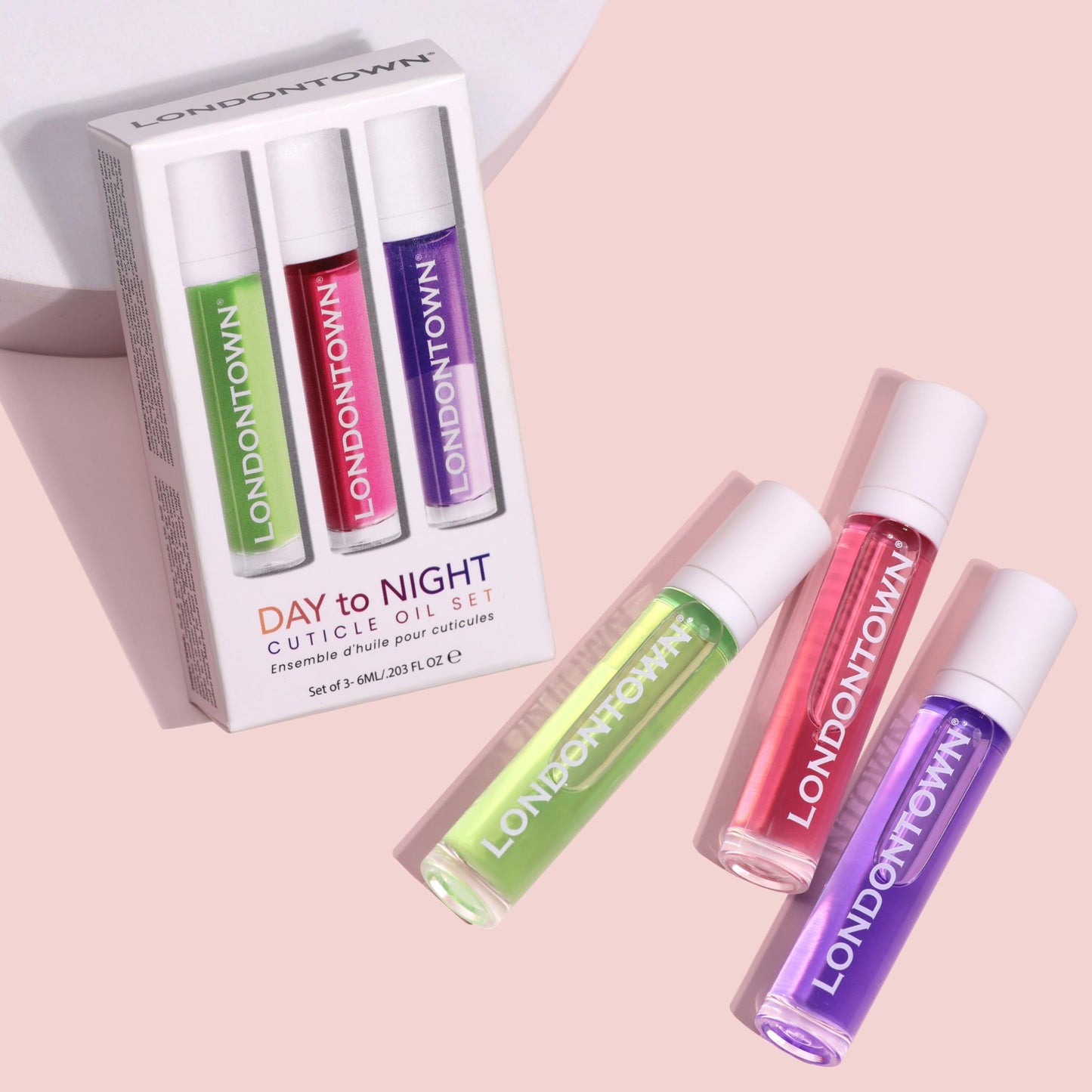 LONDONTOWN Roll and Glow Cuticle Oil - Nail Care Strengthener and Moisturizer for Dry Cracked Cuticles, Travel-Friendly Nail Treatment - Set of 3, 0.2 Fl oz