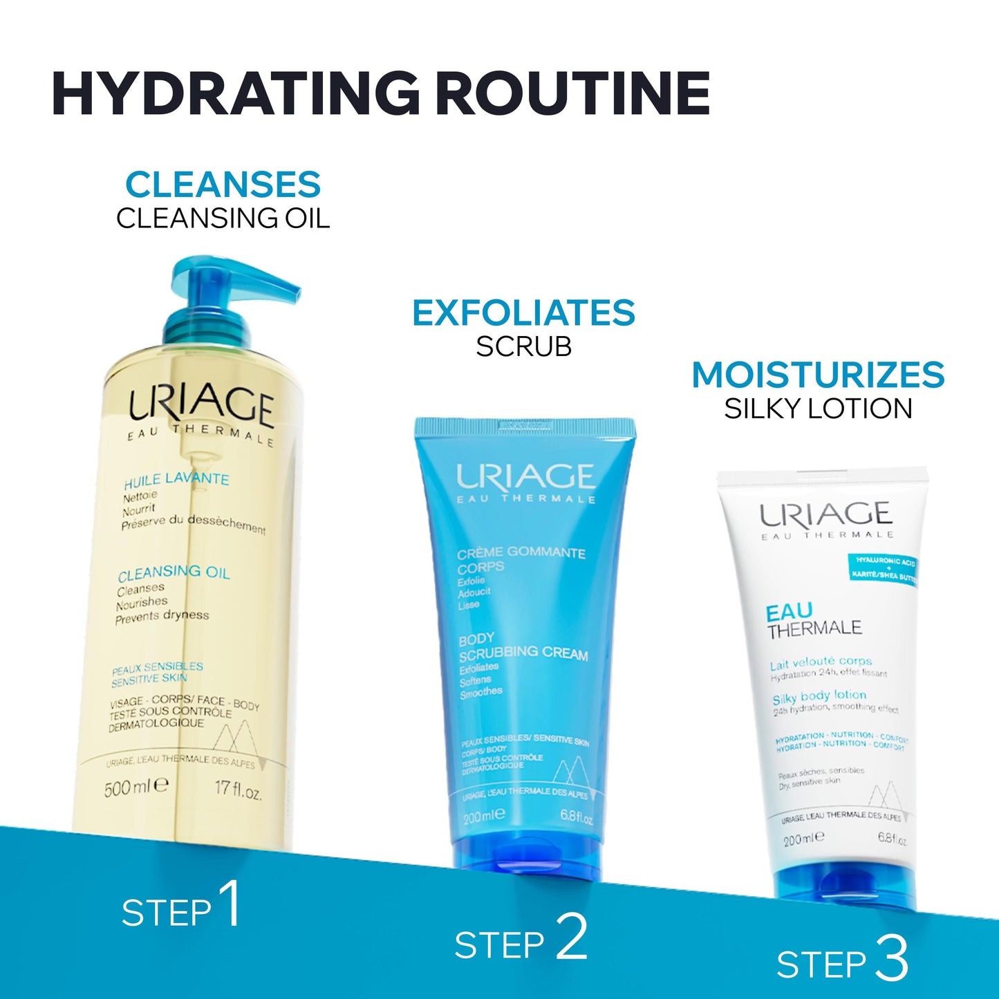 Uriage Eau Thermale Moisturizing Body Lotion With Shea Butter + Hyaluronic Acid, Hydration For 24 Hours, Light Silky Body Moisturizer, Lovely Floral Scent