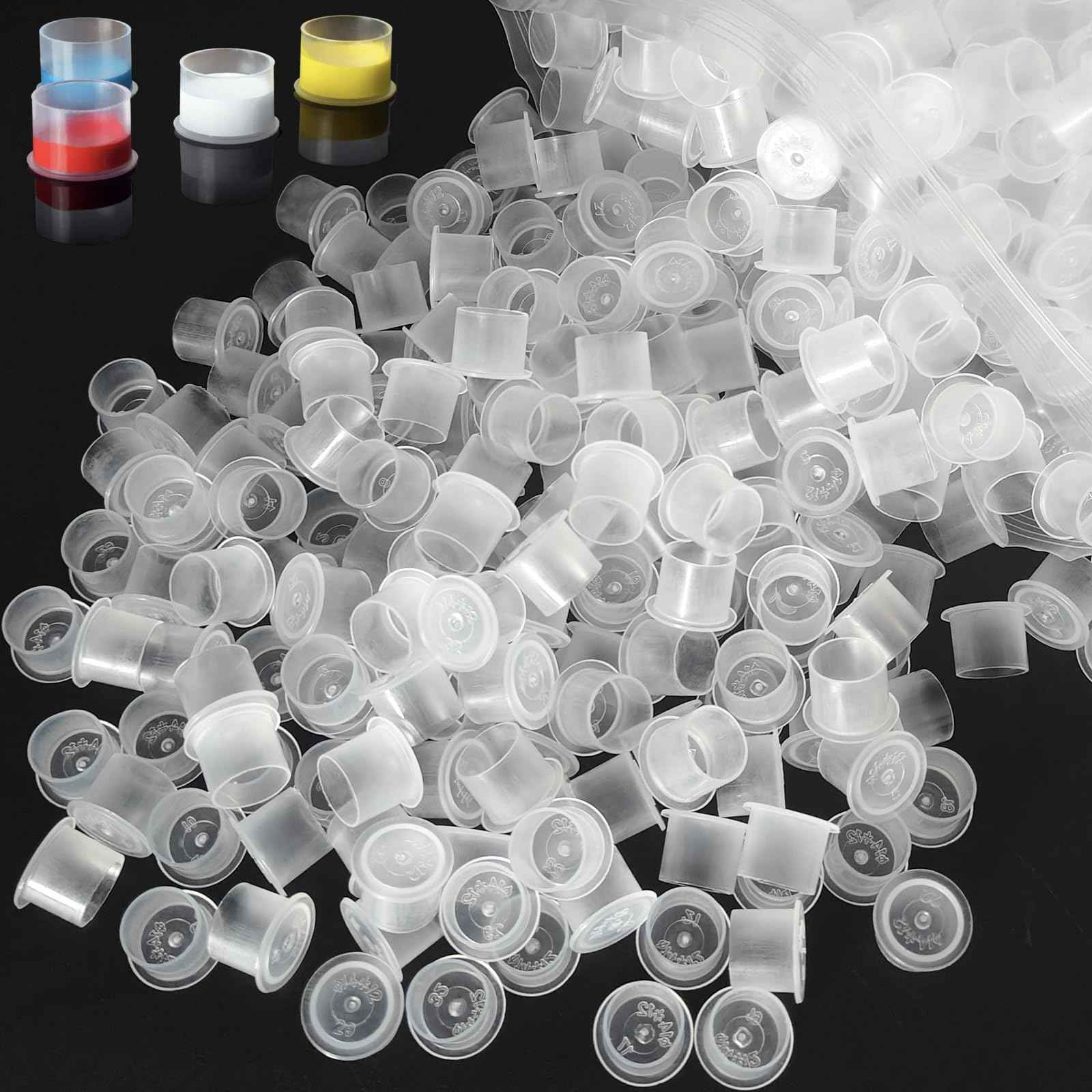 Tattoo Ink Caps - Emalla 1000Pcs Medium Tattoo Ink Cups Disposable Ink Caps with Base #14MM Plastic Tattoo Caps Pigment Container Ink Cups for Tattoo Ink Tattoo Supplies