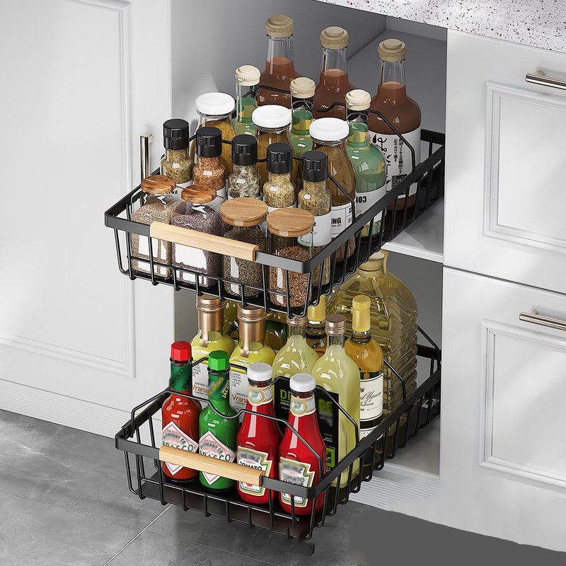 GarveeHome Pull Out Cabinet Organizer Expandable Slide Out Drawer Organizers, No Drill Pull Out Drawers Adhesive Compatible Framed Cabinets Shelves for Kitchen Pantry