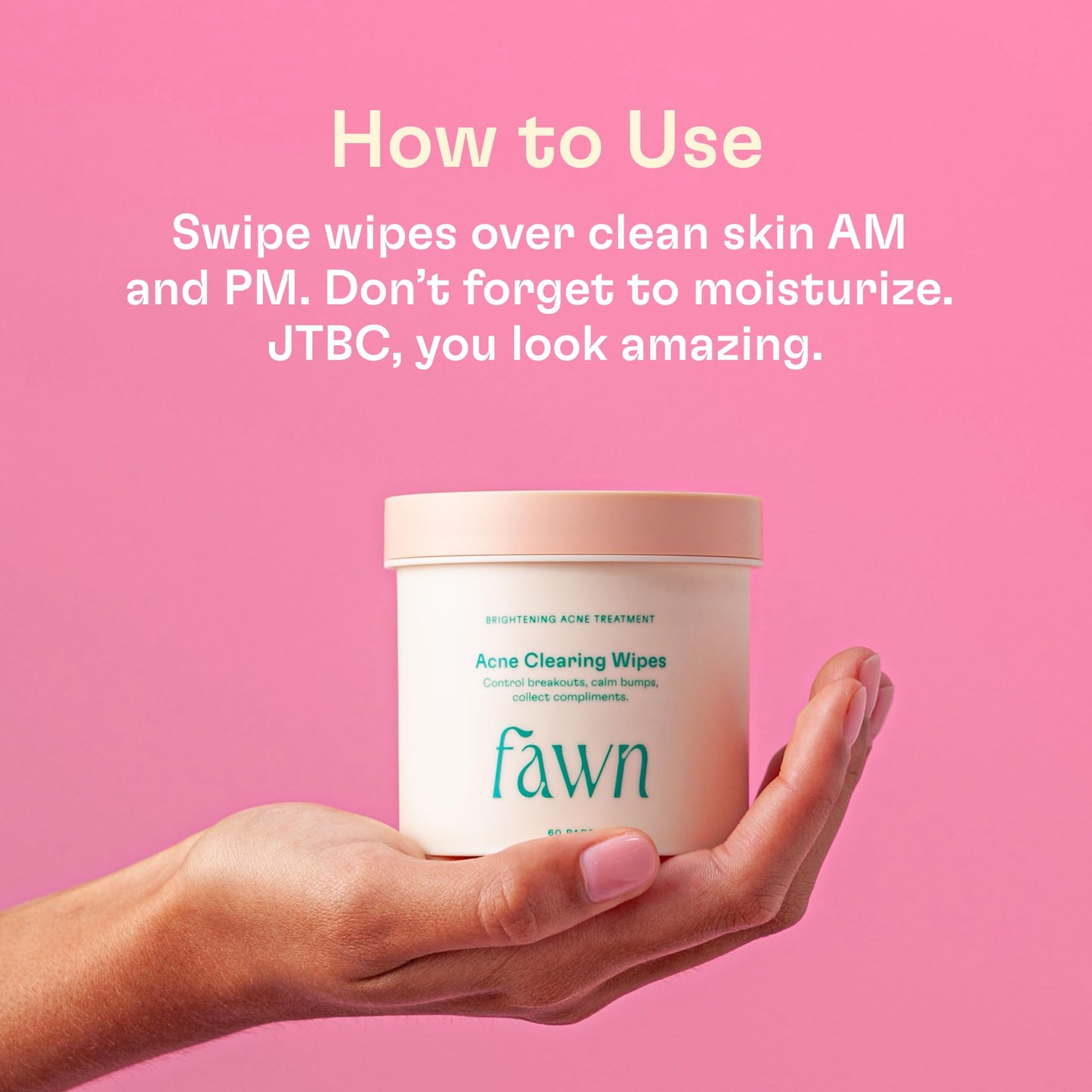 Fawn Acne Clearing Facial Toning Wipes with Salicylic Acid for Teen and Young Skin, Derm-formulated and Vegan, 60 Pads