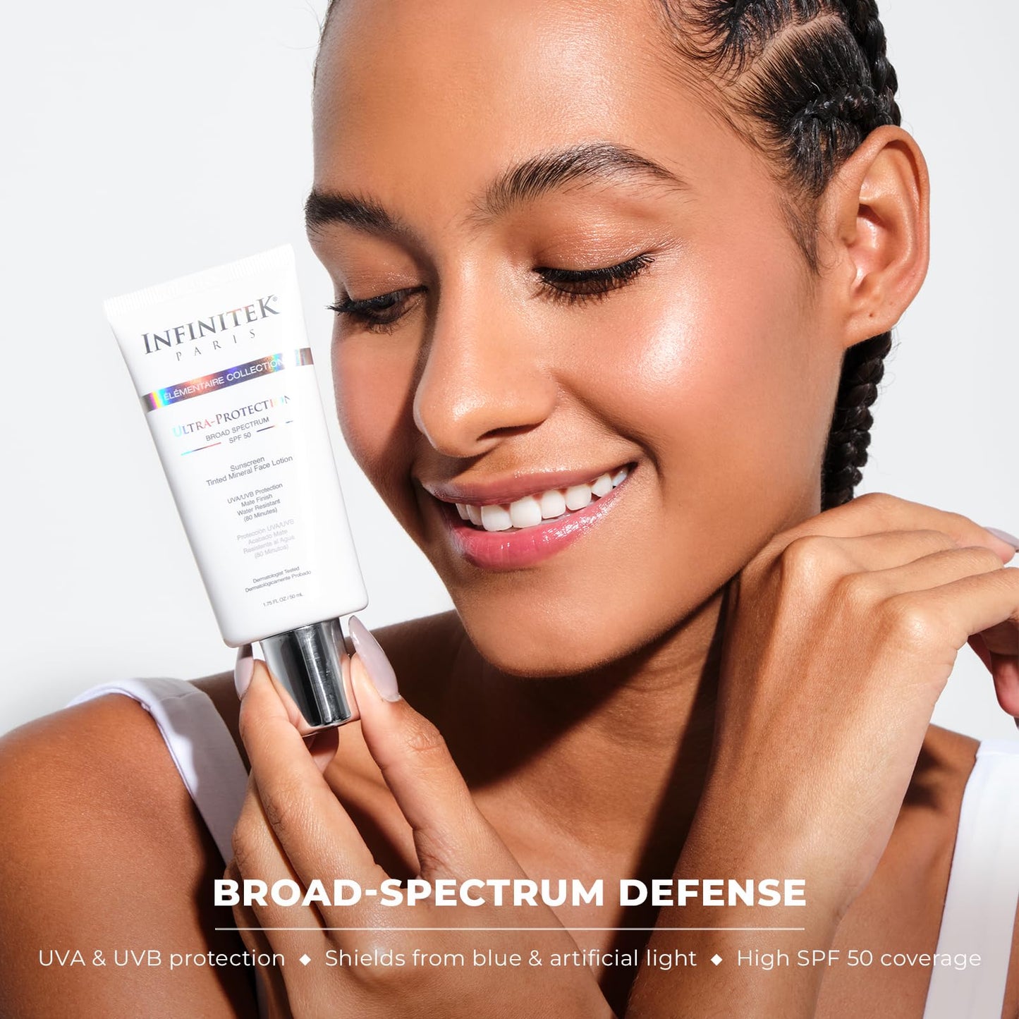 Infinitek Paris Tinted Mineral Sunscreen SPF 50 Ultra-Protection | Lightweight Daily Sunscreen for Face | Protects Against UVA/UVB Rays & Blue Light | Water Resistant (80 Minutes) | 1.75 fl oz / 50 ml