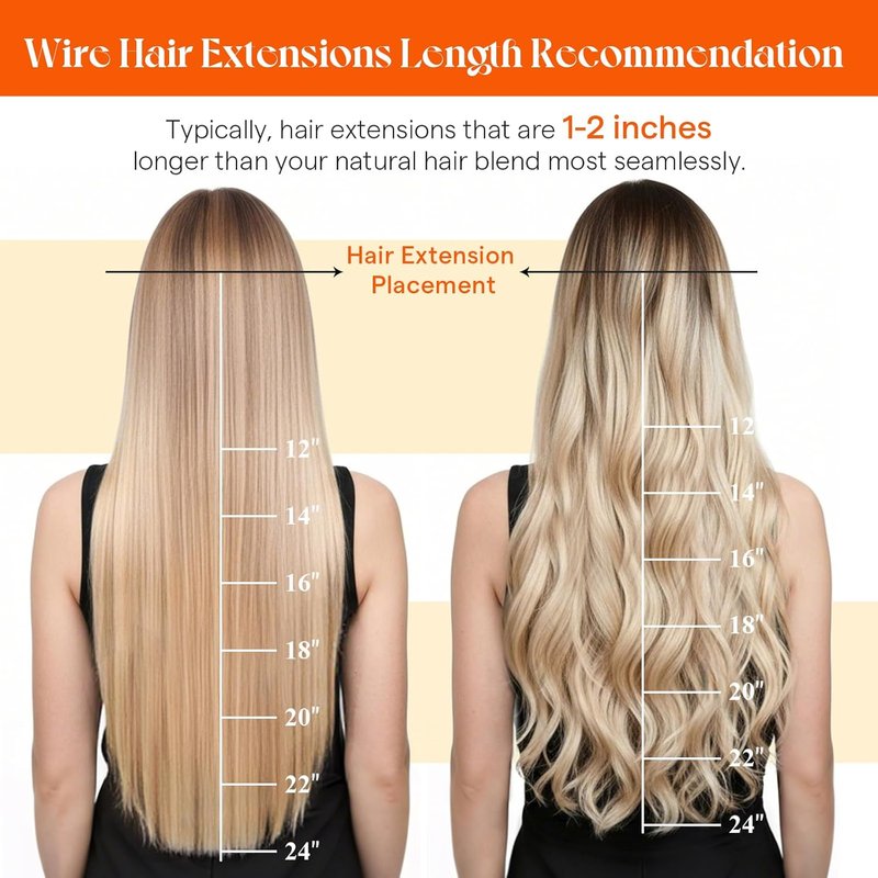 Real Human Hair Extensions - 18 Inch Soft Wire Hairpiece | Golden Blonde Highlights, Adjustable & Easy to Wear