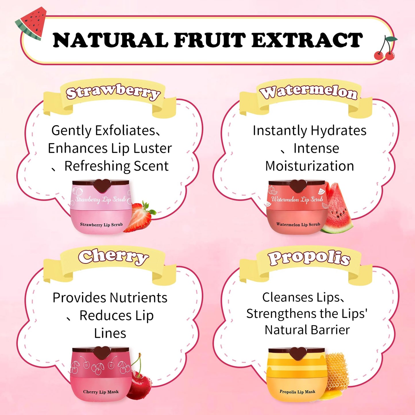 UAOE 4PCS Lip Scrub and Mask Set,Reduce Fine Lines Lips Care Set