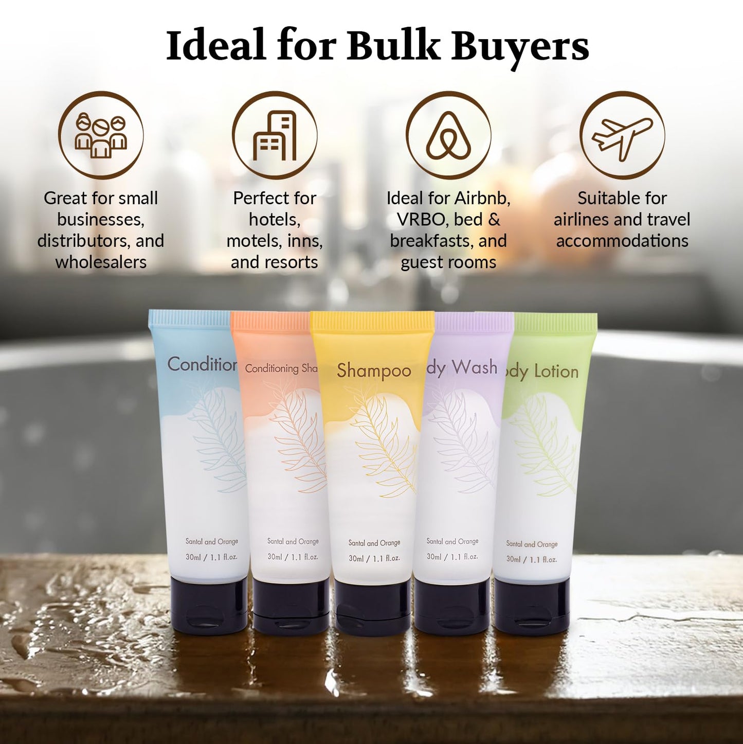 NISGUR Leak-Proof Travel Size Body Wash 1 Oz Each Pack of 100 Bulk Pack Hotel Body Wash Santal and Orange Scent Amenities and Toiletries for Hospitality