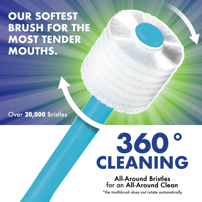 Brilliant Specialty Adult Round Toothbrush for Sensitive Mouths to Support Chemo and Other Sensory Oral Care Needs with Ultra Soft Bristles, Teal, 3 Pack