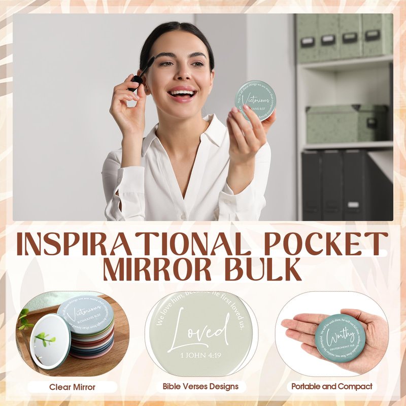 Geelin Mini Christian Gifts Mirror for Women Bulk Inspirational Bible Verse Scripture Portable Mirrors Small Church Gifts for Mother Women History Month VBS Party Favor(120 Pcs,Morandi)