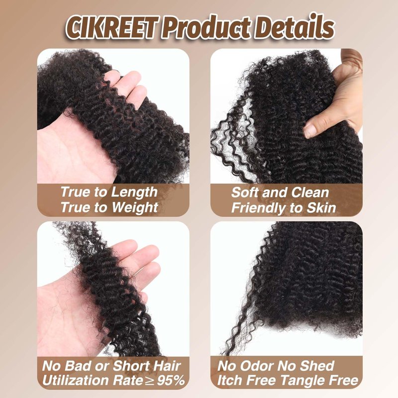 Afro Kinky-Curly Human Hair Bundles - 12 Inch Micro Twist Dreadlock Extensions | 2 Packs, Natural Black