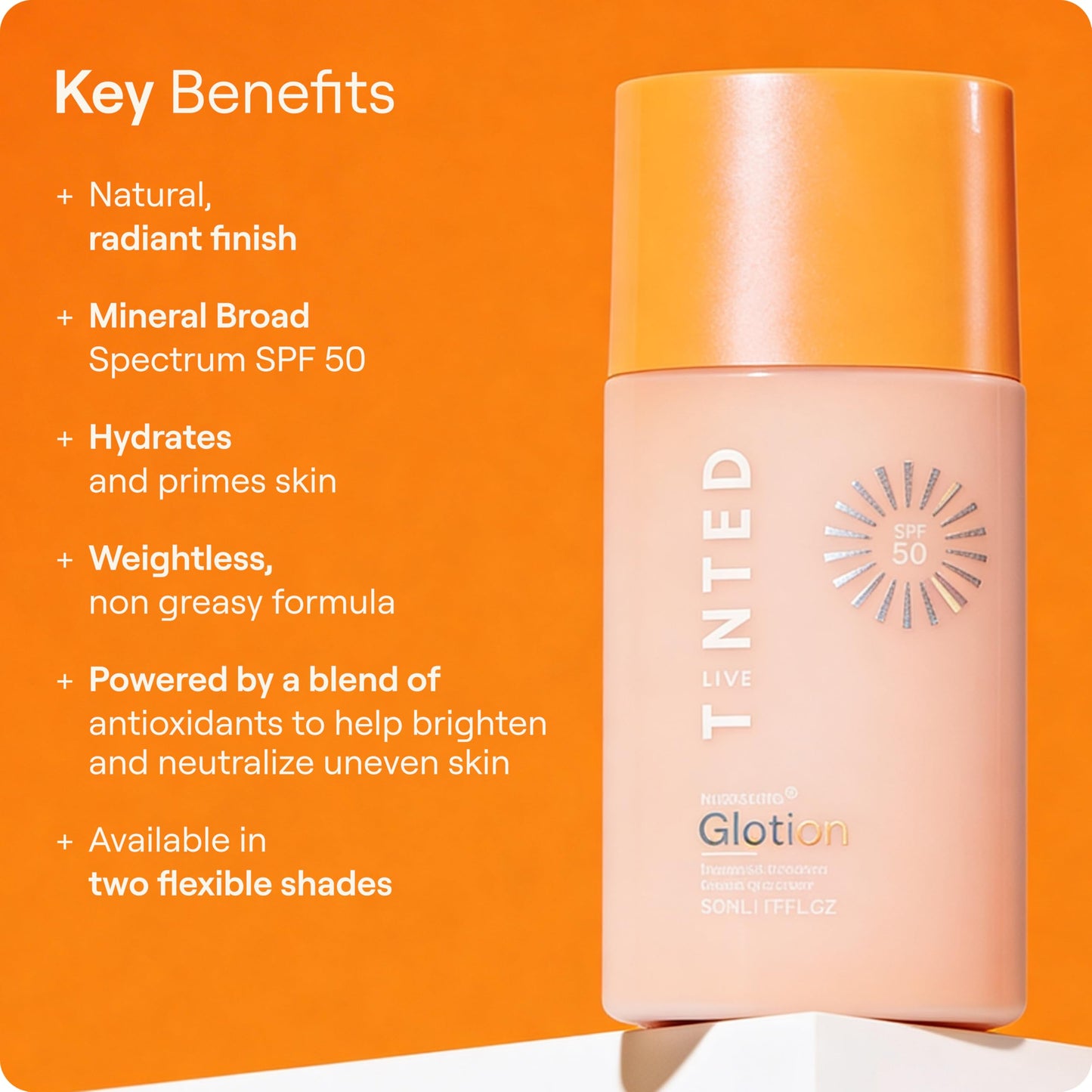 Live Tinted Hueguard Glotion Mineral Tinted Sunscreen For Face SPF 50 – Lightweight Fragrance-Free Sunscreen – Clean & Vegan Primer With SPF - Light Medium .5 FL Oz