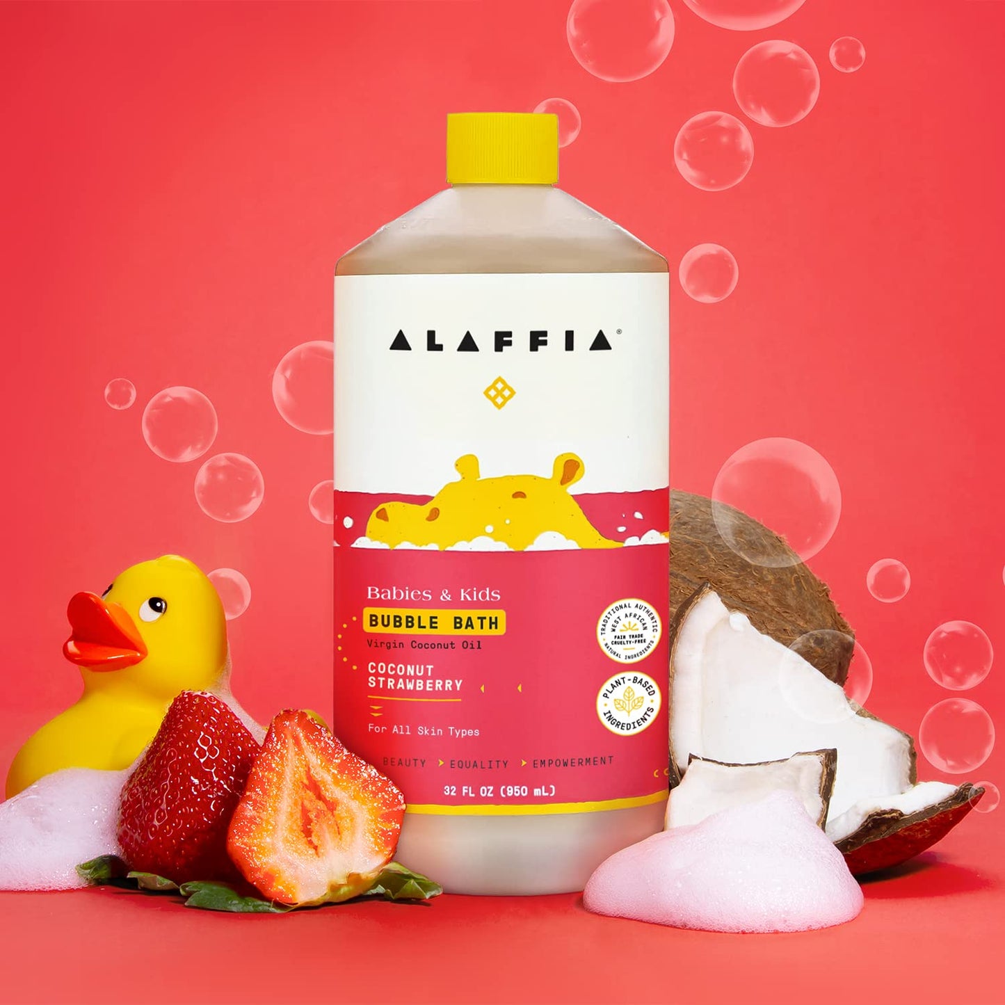 Alaffia Bubble Bath for Babies & Kids, Coconut Strawberry 2-Pack – Long-Lasting, Moisture-Rich Bubbles with Coconut Oil, 32 Fl Oz Ea