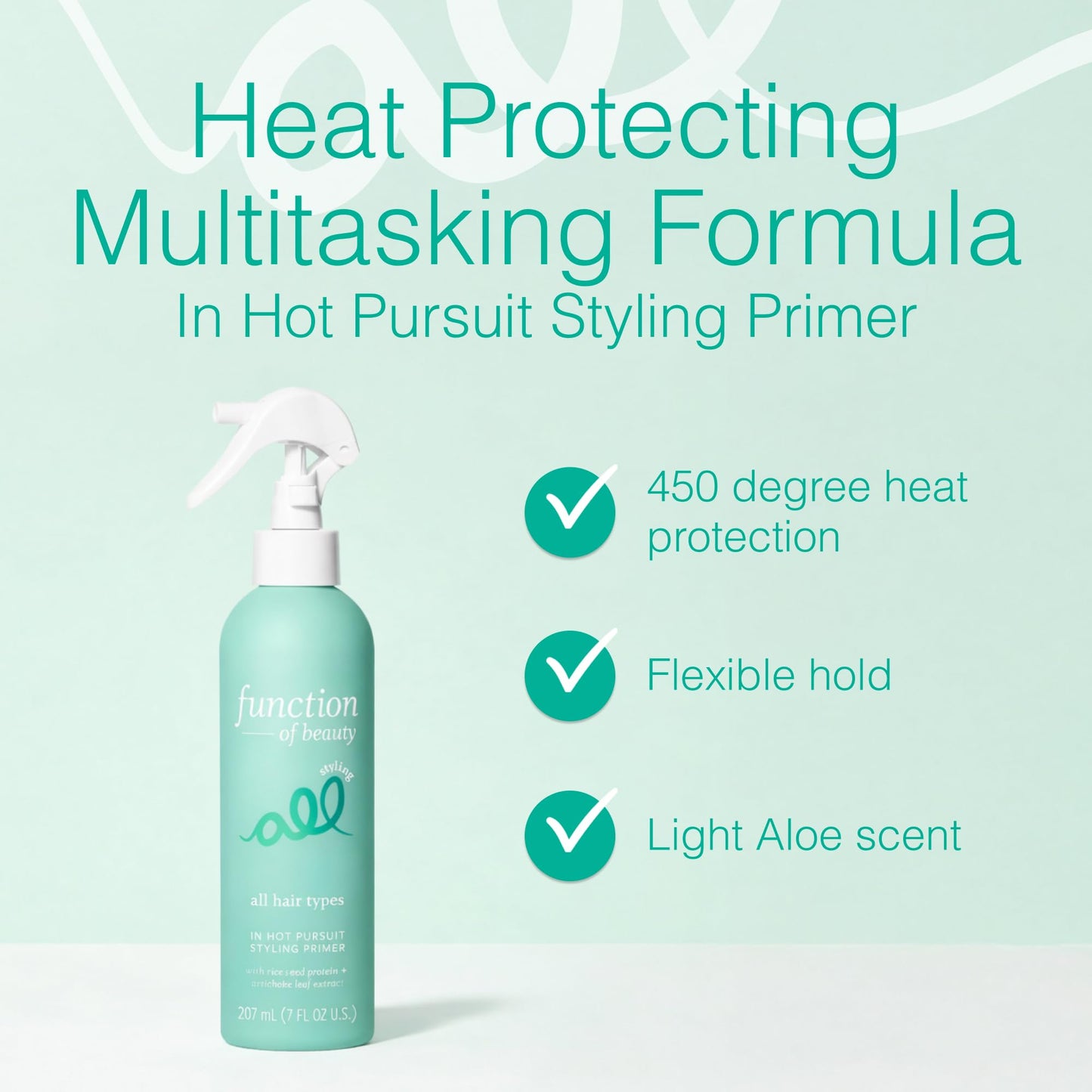 Function of Beauty Heat Protection Spray for Hair, In Hot Pursuit - Lightweight Thermal Heat Protectant Styling Primer with Flexible Hold - Frizz Control & Added Shine with Zero Crunch or Residue