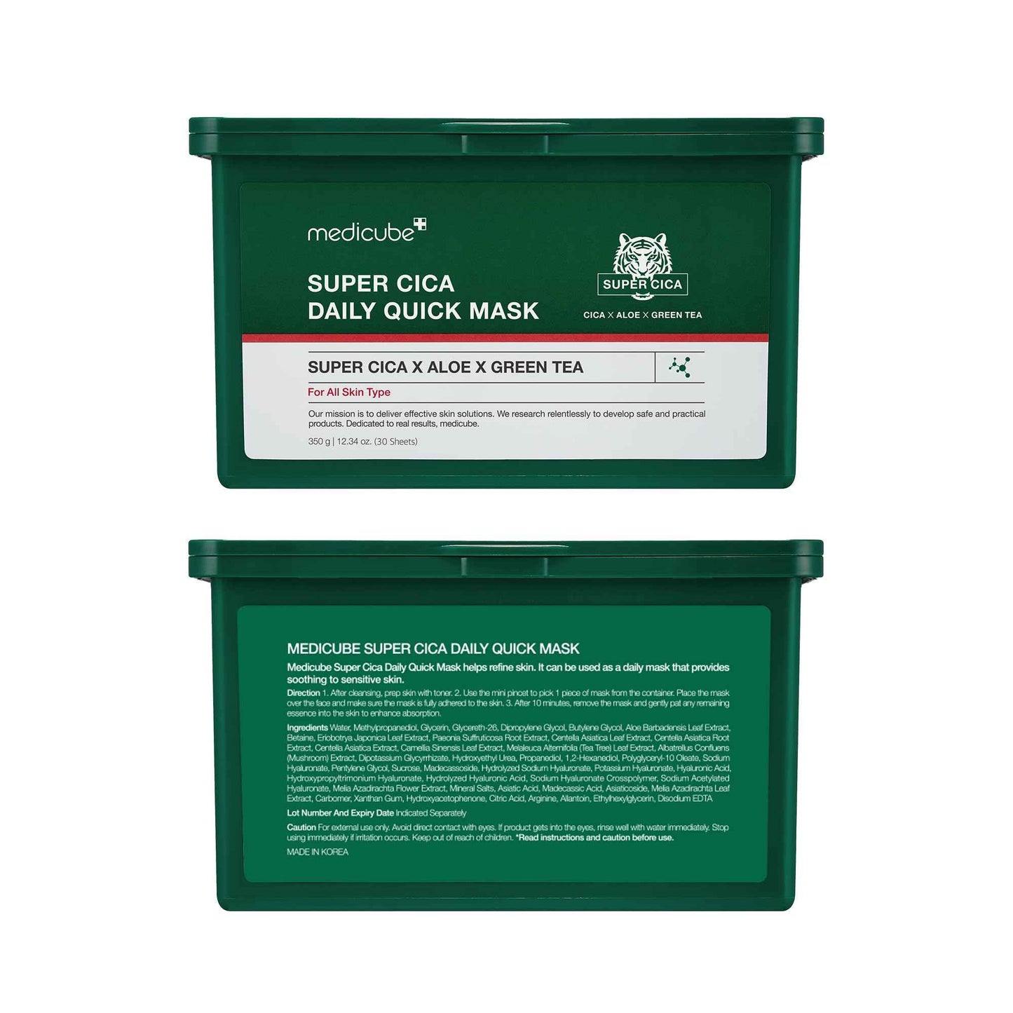 medicube Super Cica Daily Quick Facial Masks (30 Sheets) - 60-Second Soothing & Hydrating Facial Mask with 88% Cica, Instant Cooling & Moisturization - 100% Vegan Certified, Korean Skincare