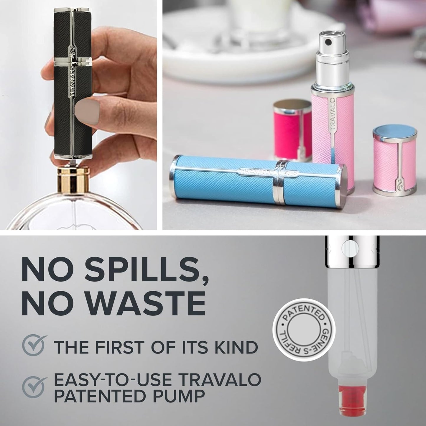 Travalo Milano Perfume Atomizer | Leak-Proof & TSA Approved Mini Sprayer - Reusable Black Vegan Leather with Polished Metal